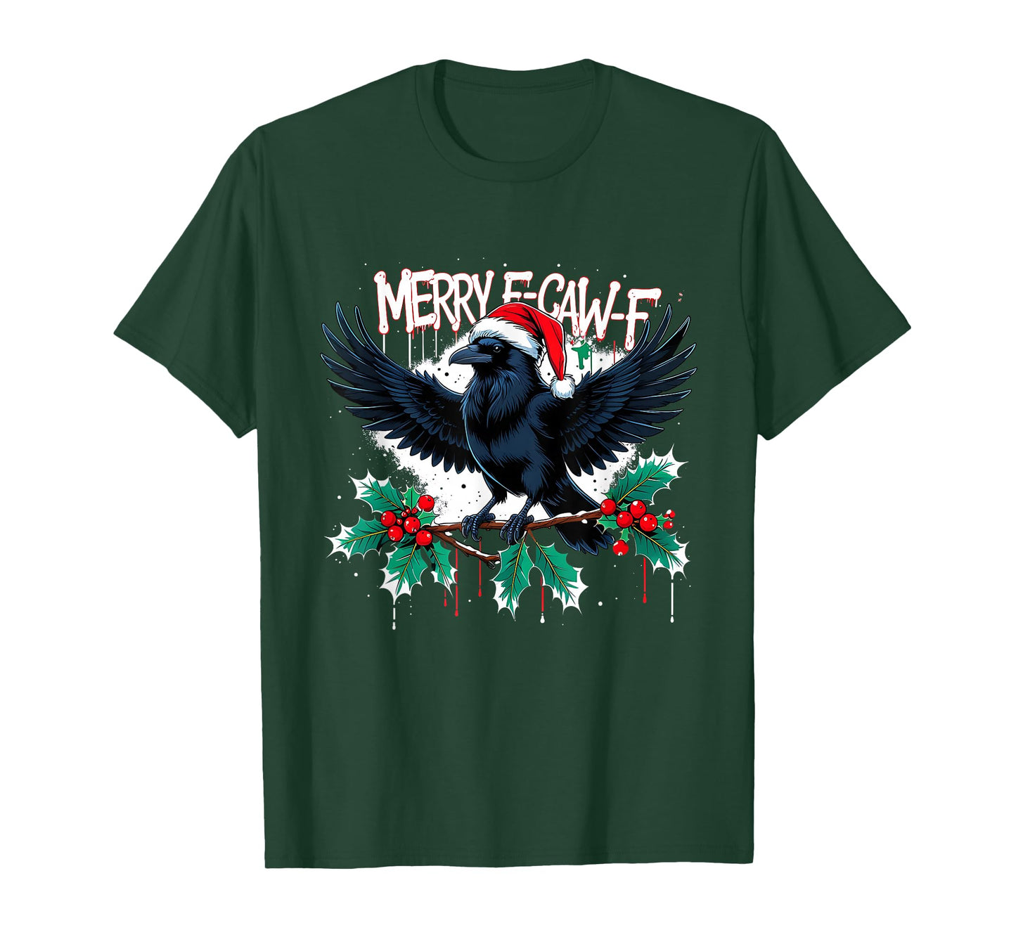 Merry F-Caw-F Raven Funny Christmas Holiday Cool Meme T-Shirt