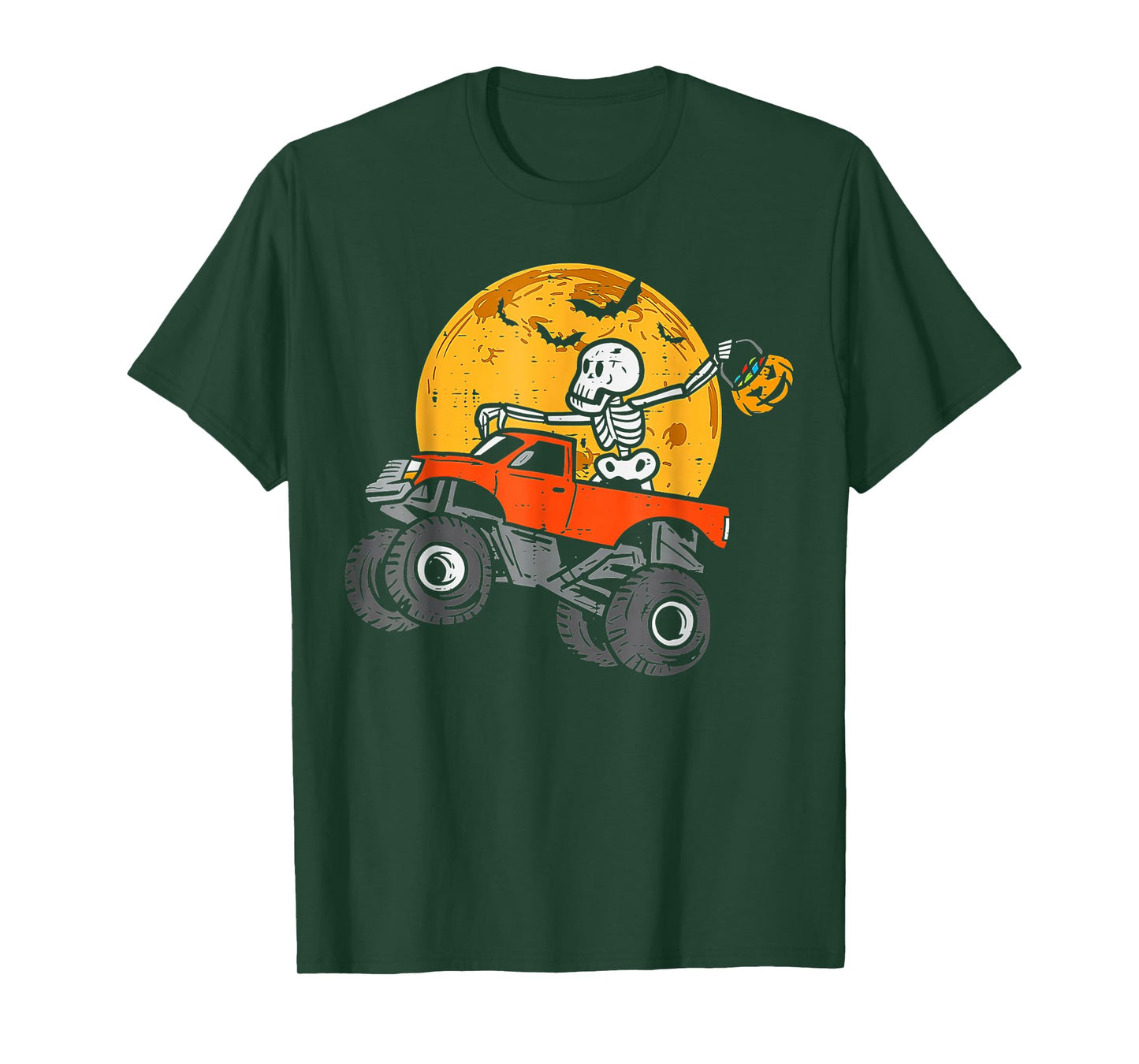 Skeleton Monster Truck Moon Candy Toddler Boys Halloween T-Shirt