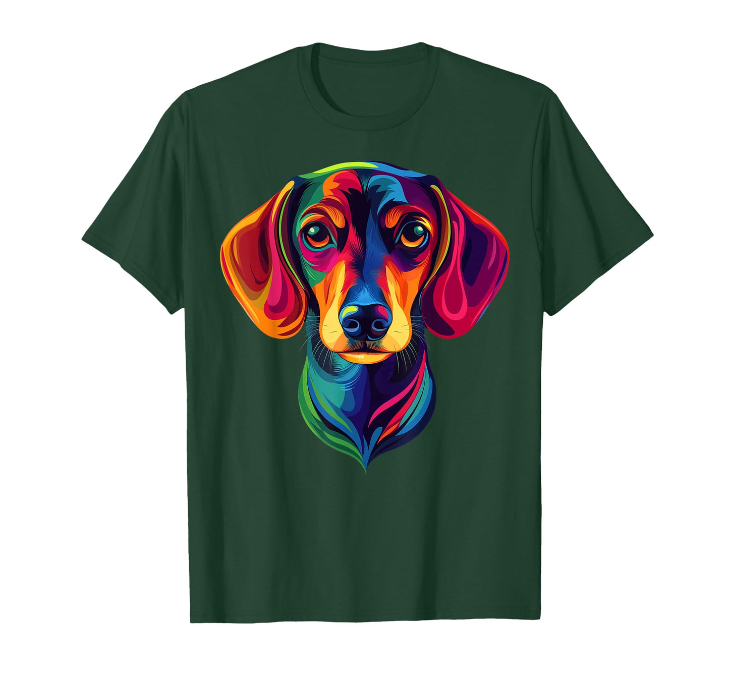 Colorful Short-Haired Dachshund Wiener Dog Face Cute Black T-Shirt