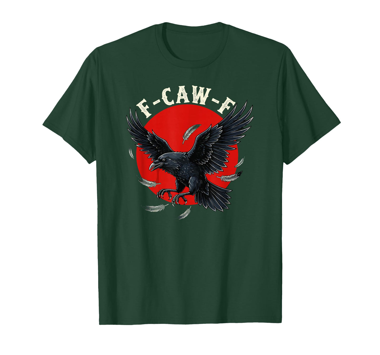 Crow with Red Moon F-CAW-F Dark Raven Gothic Feather Horror T-Shirt