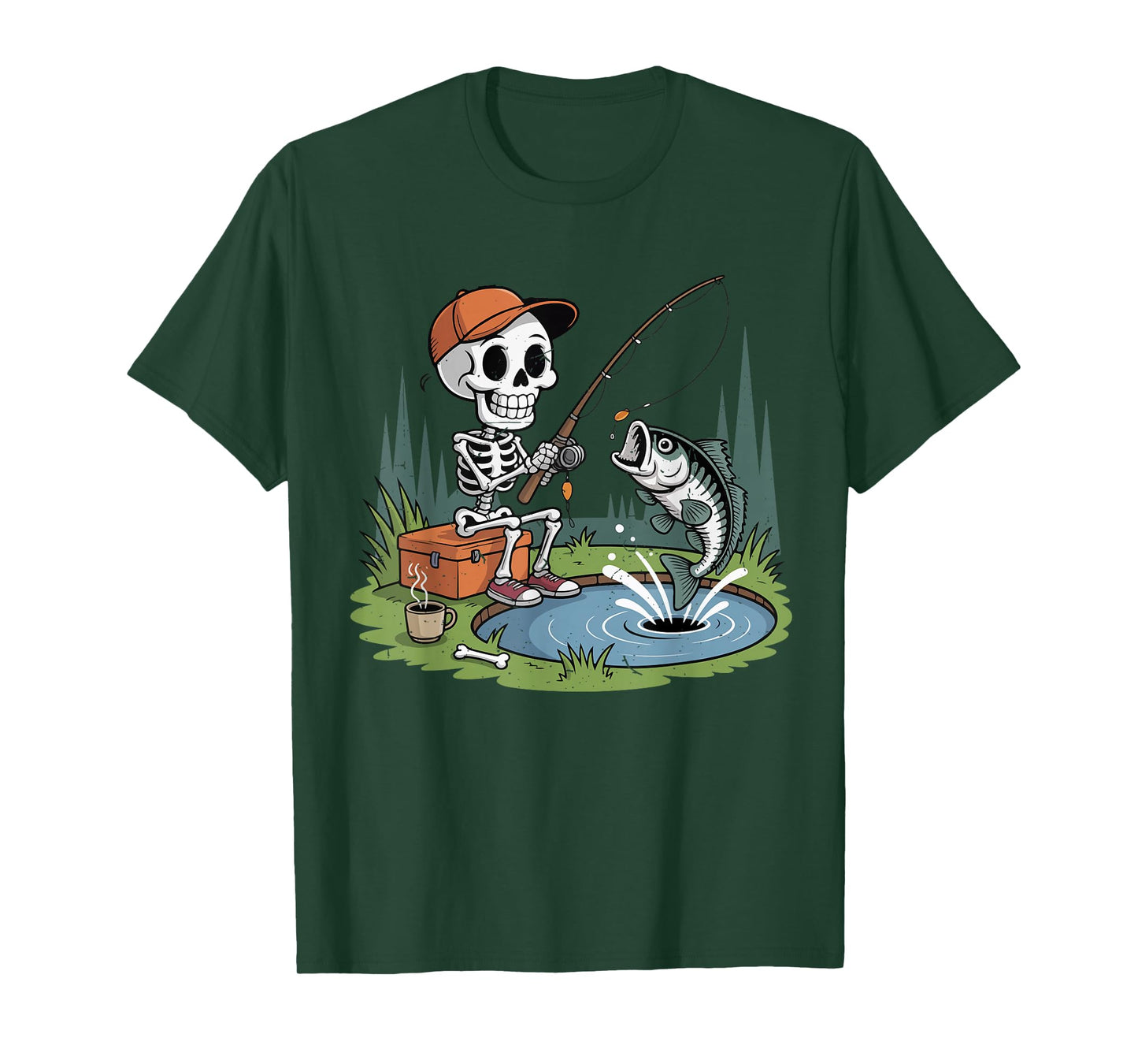 Boy Skeleton Fishing Halloween Costume Funny Bass Fish Youth T-Shirt