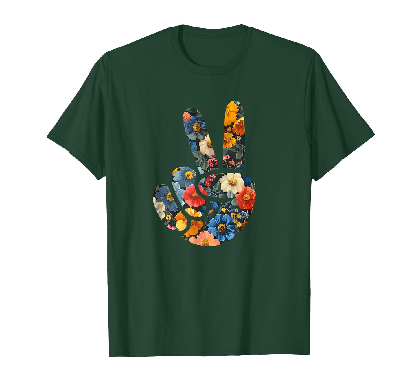 Elegant Silhouette Wildflowers Floral Peace Sign Hand T-Shirt