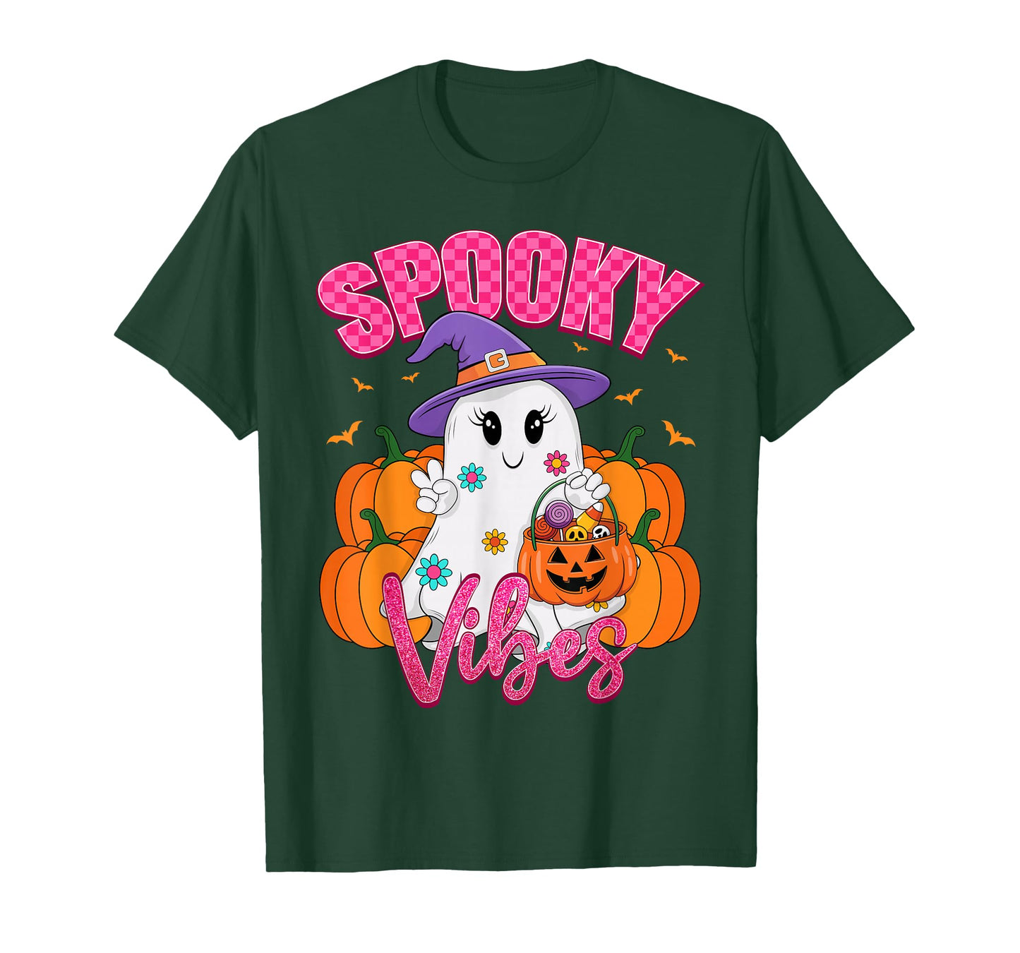 Spooky Vibes Pumpkin Boo Ghost Halloween Costume Girls Women T-Shirt