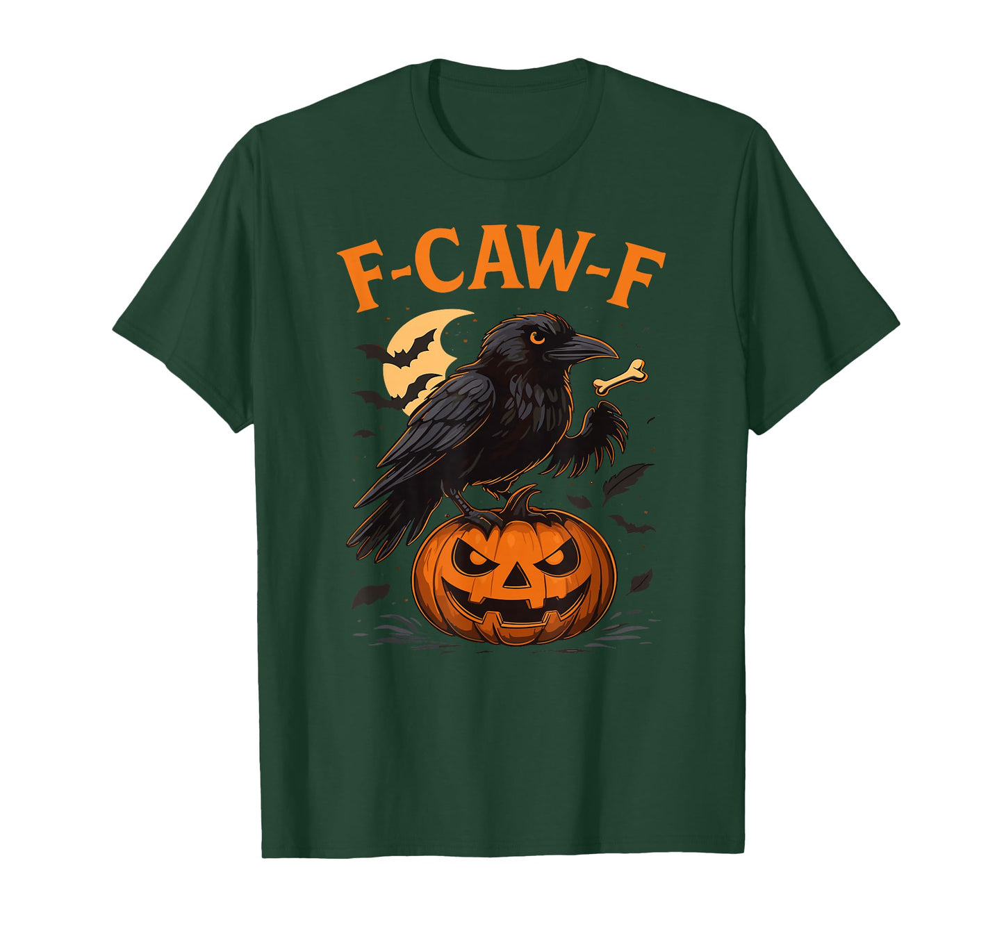 F-CAW-F Crow Halloween Raven On Pumpkin Spooky Moon Horror T-Shirt