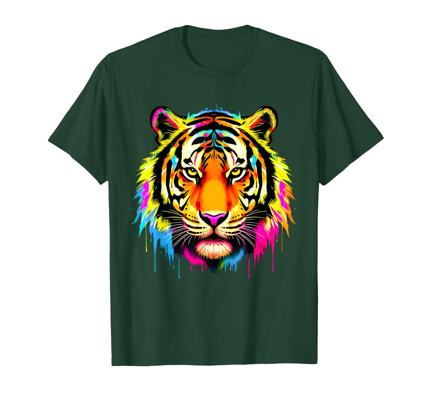 Colourful Cool Tiger Head in Vivid Shades Artistic Designed T-Shirt