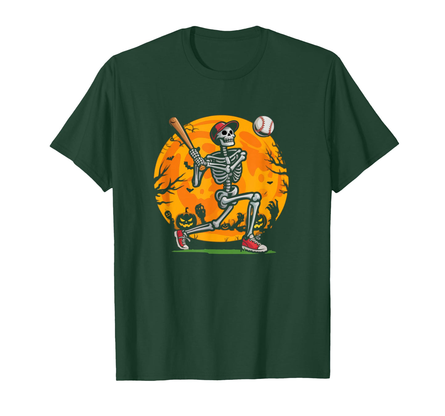 Halloween Baseball Skeleton Batter Pumpkin T-Shirt