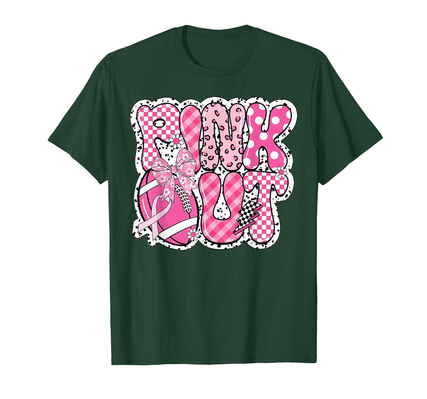 Pink Out Breast Cancer Football Coquette Bow Mom Girls Women T-Shirt