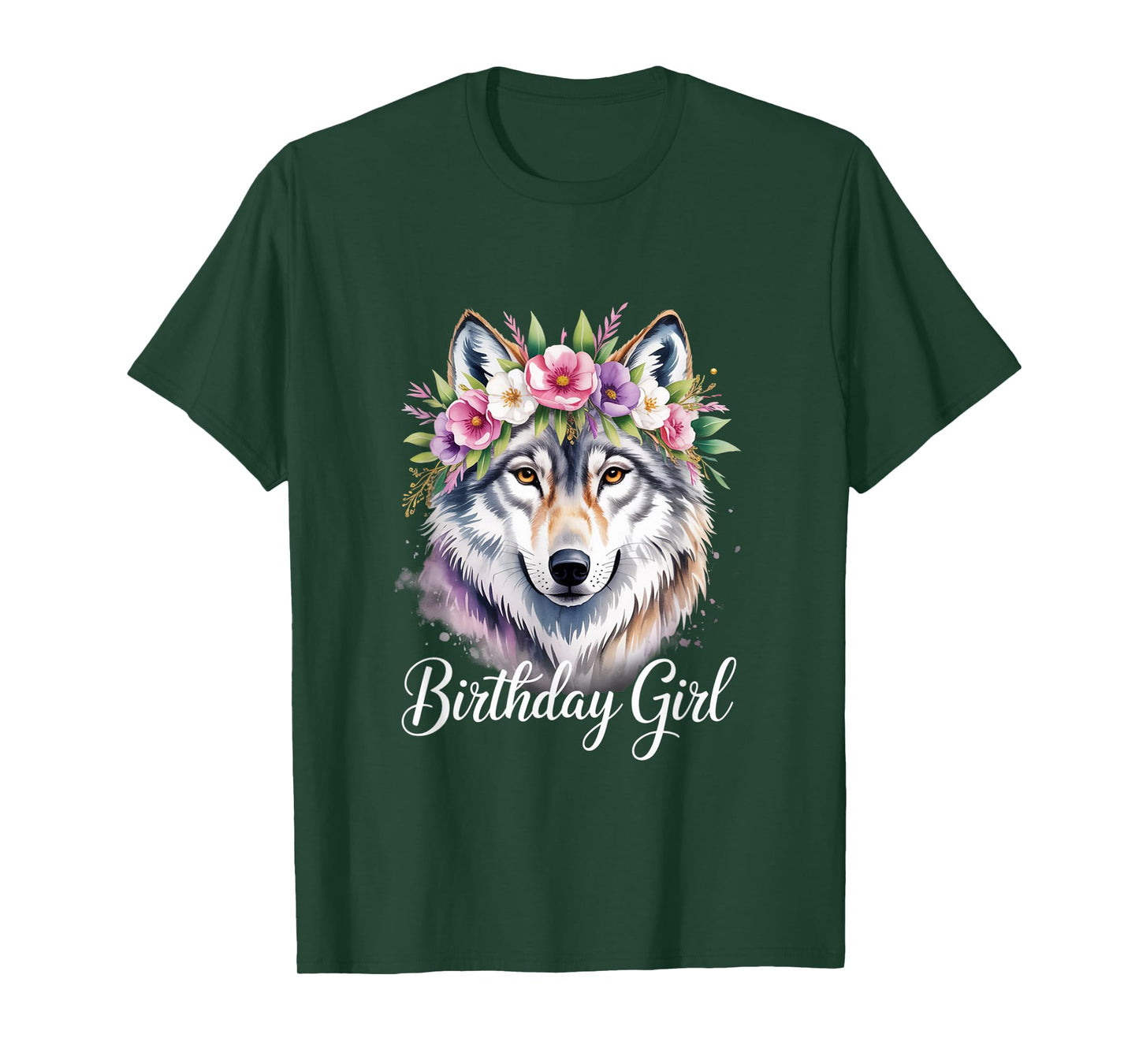 Wolf with Flowers for the Birthday Girl Soft and Wild Art T-Shirt