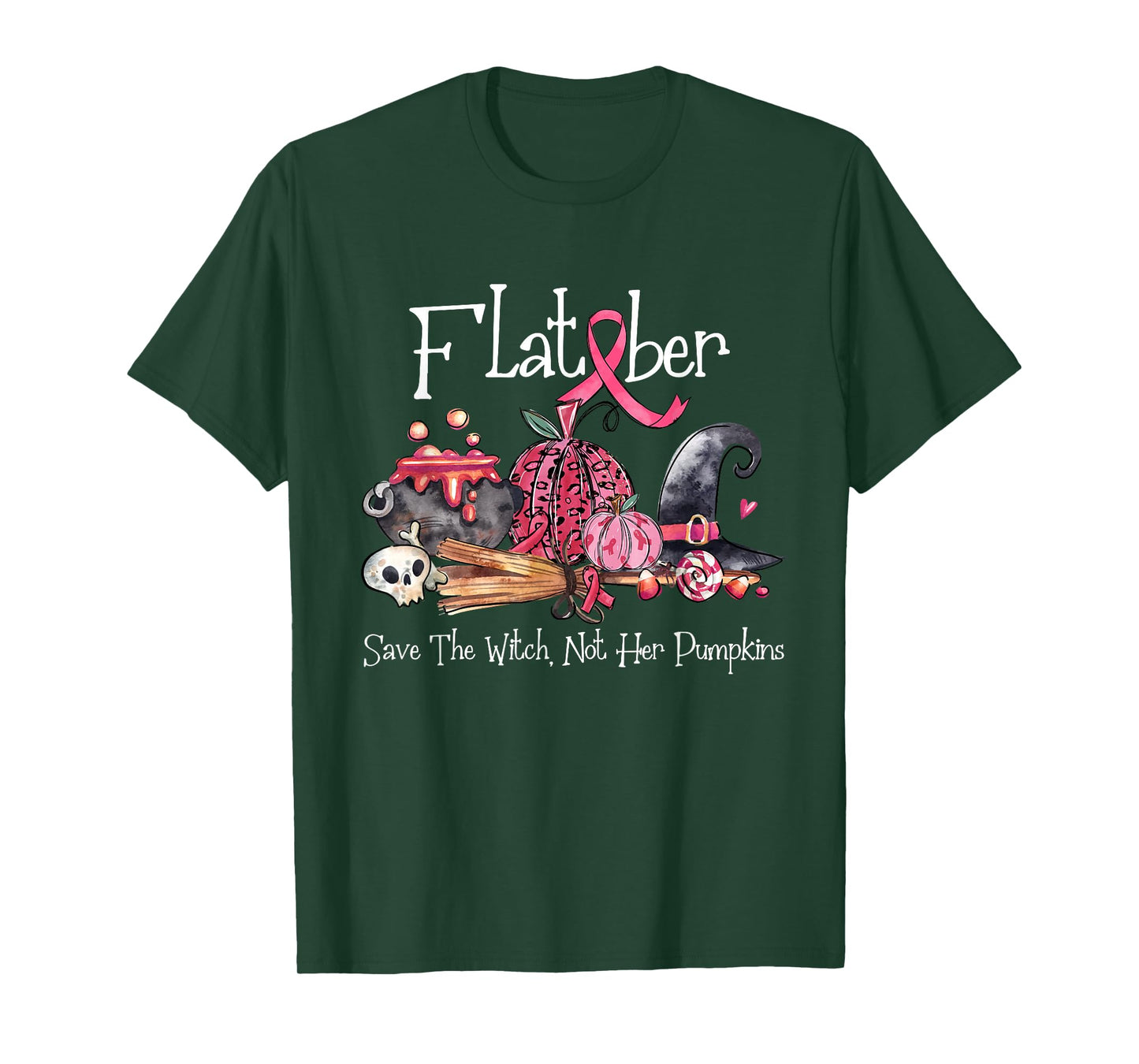 Flat Ber Save The Witch Not Her Pumpkins Breast Cancer T-Shirt