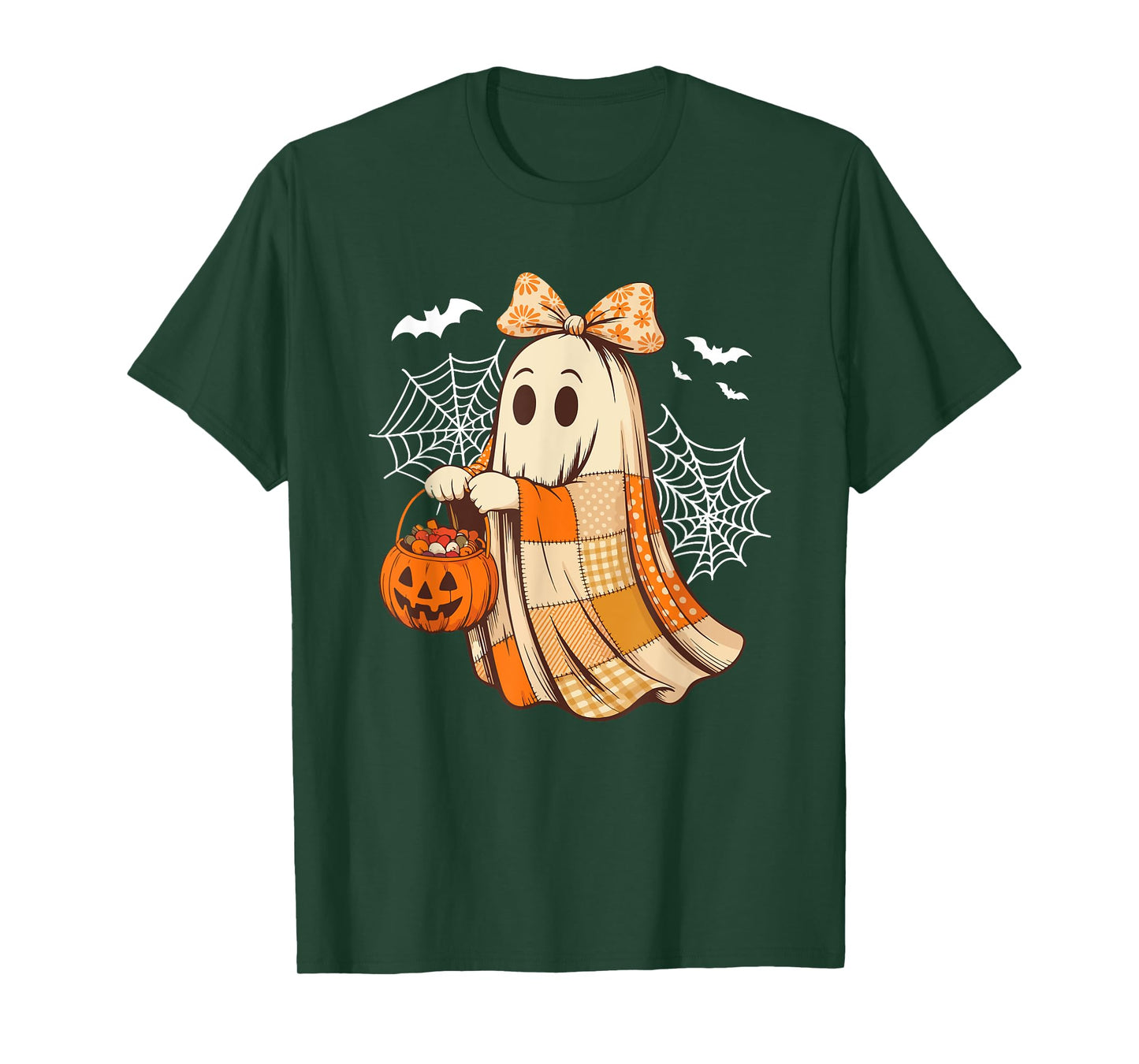 Halloween Boo Bow Tie Holding Carved Pumpkin Basket Candies T-Shirt