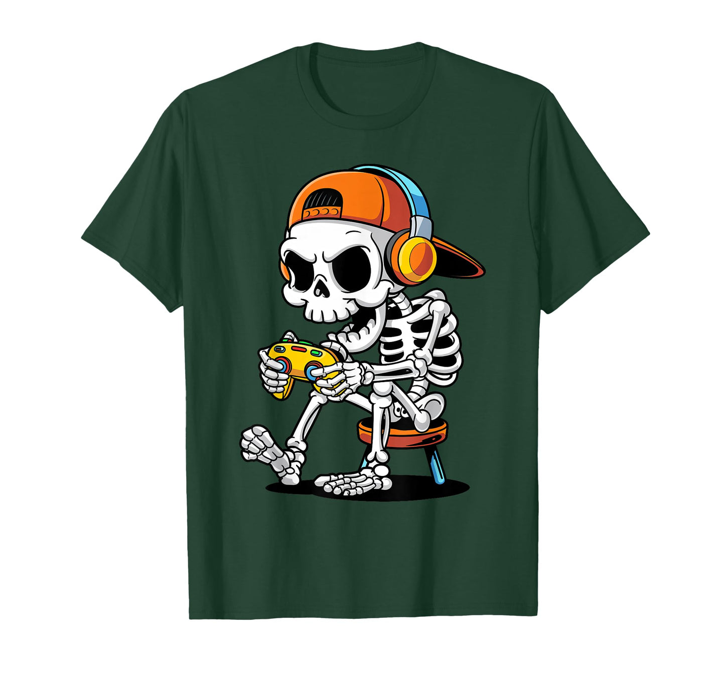 Skeleton Gamer Playing Video Games Halloween Trick or Treat T-Shirt