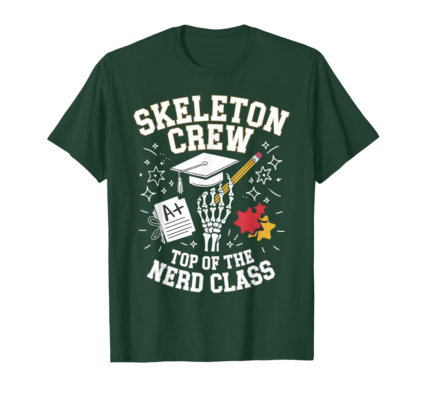 Skeleton Nerd Fall Aesthetic Smart Spooky Study Crew T-Shirt