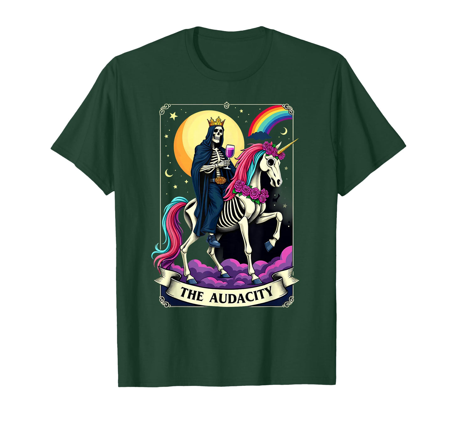 Tarot Card The Audacity King Skeleton Riding Unicorn T-Shirt