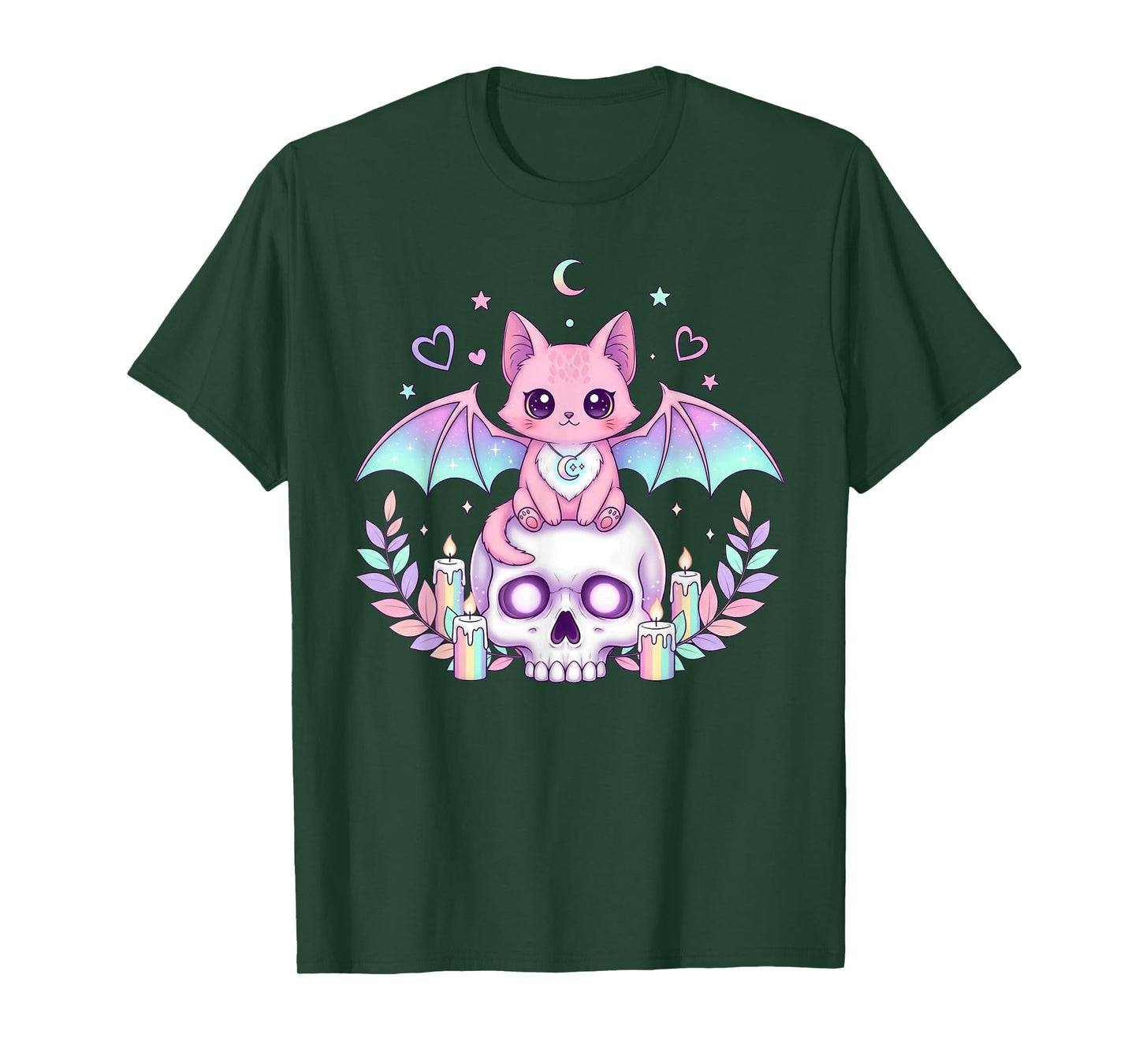Cute Cat Pastel Goth Bat Skull Kawaii Creepy Kitty Skeleton T-Shirt