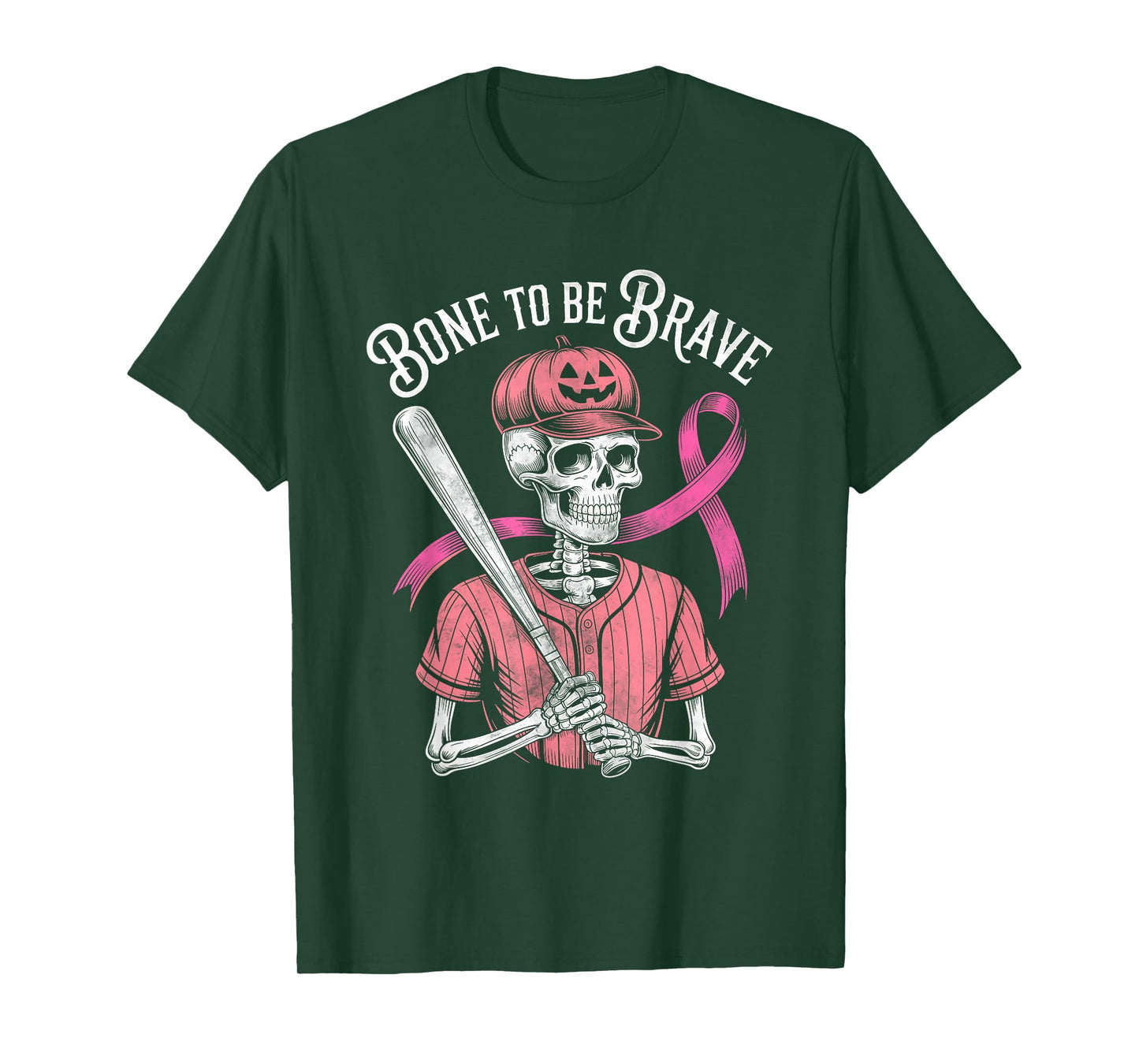 Baseball Skeleton Fighter Halloween Breast Cancer Awareness T-Shirt