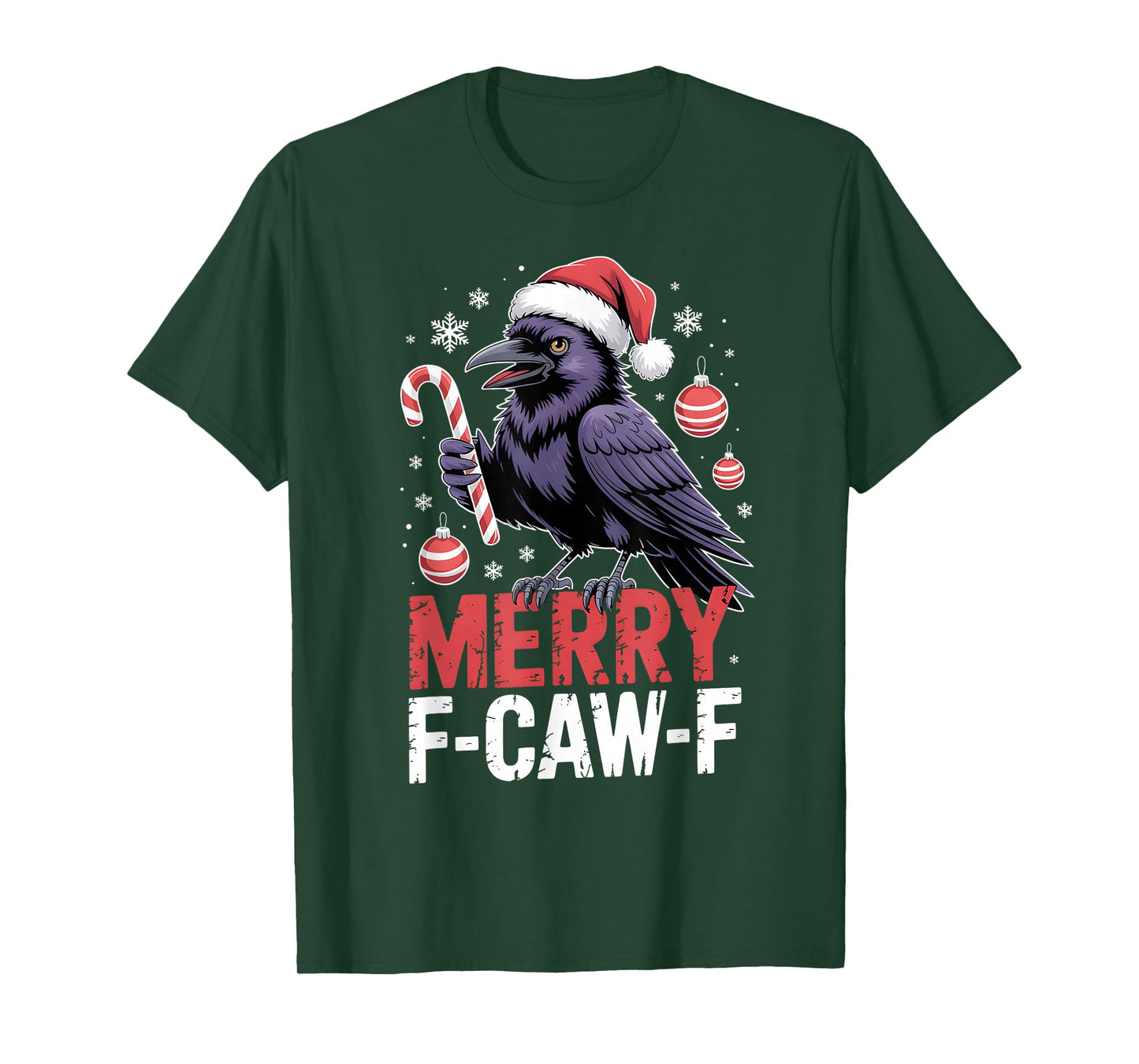 Merry F-CAW-F Crow Santa Hat Funny Christmas Outfit Adults T-Shirt