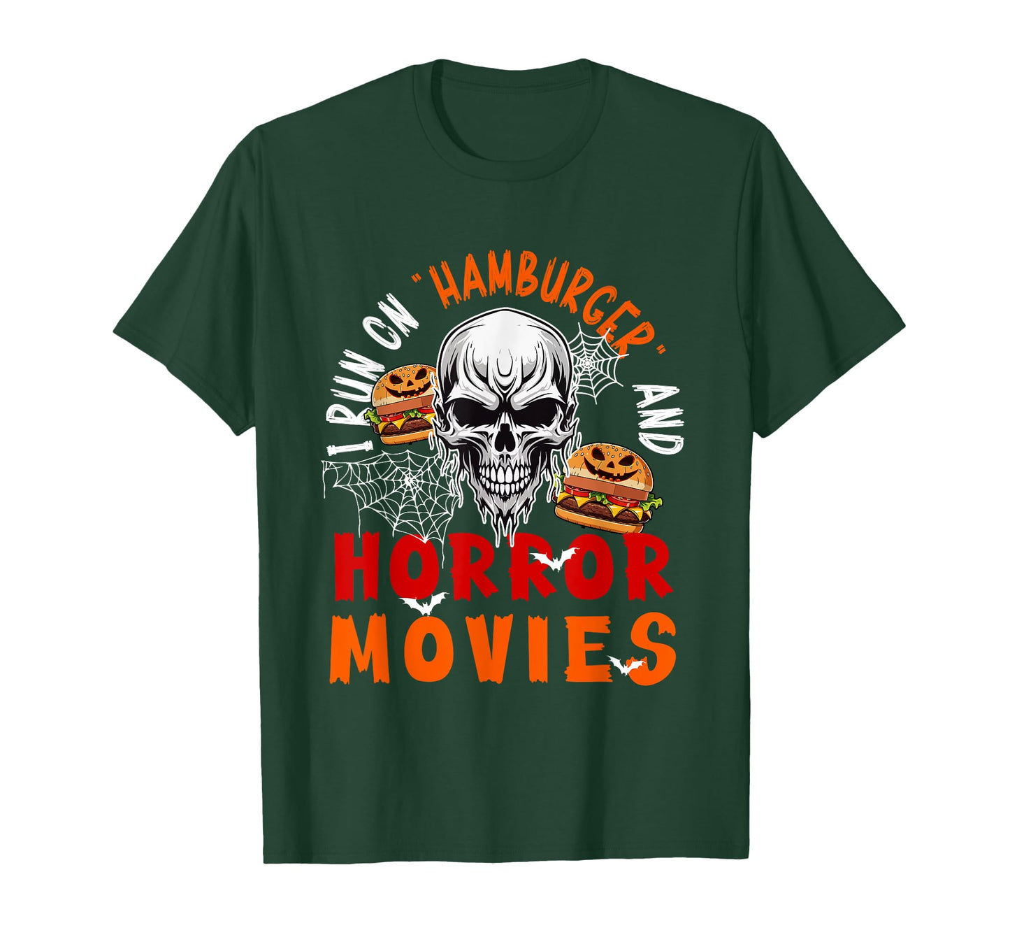 Running On Hamburger and Horror Movies Halloween Skull T-Shirt