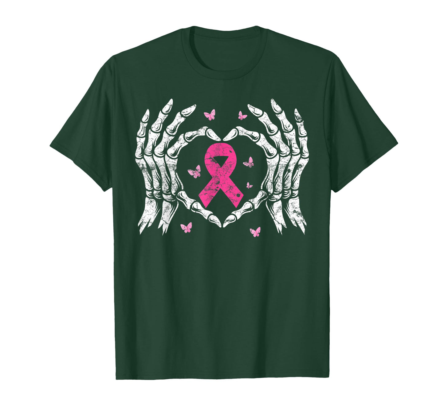 Skeleton Hand Heart Pink Ribbon Breast Cancer Awareness T-Shirt