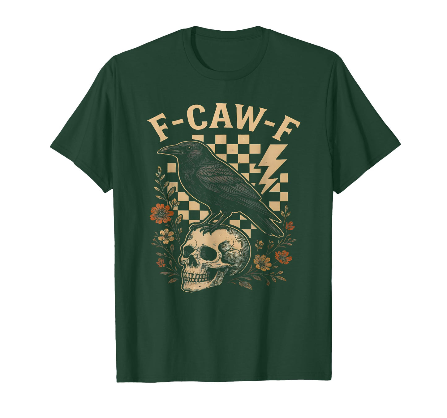 Halloween F Caw F Black Raven Bird FCawF Crow Checkered T-Shirt
