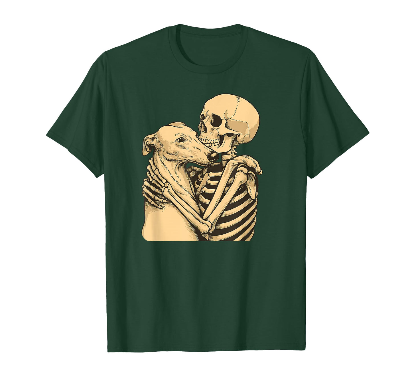 Skeleton Hugging Greyhound Dog Halloween T-Shirt