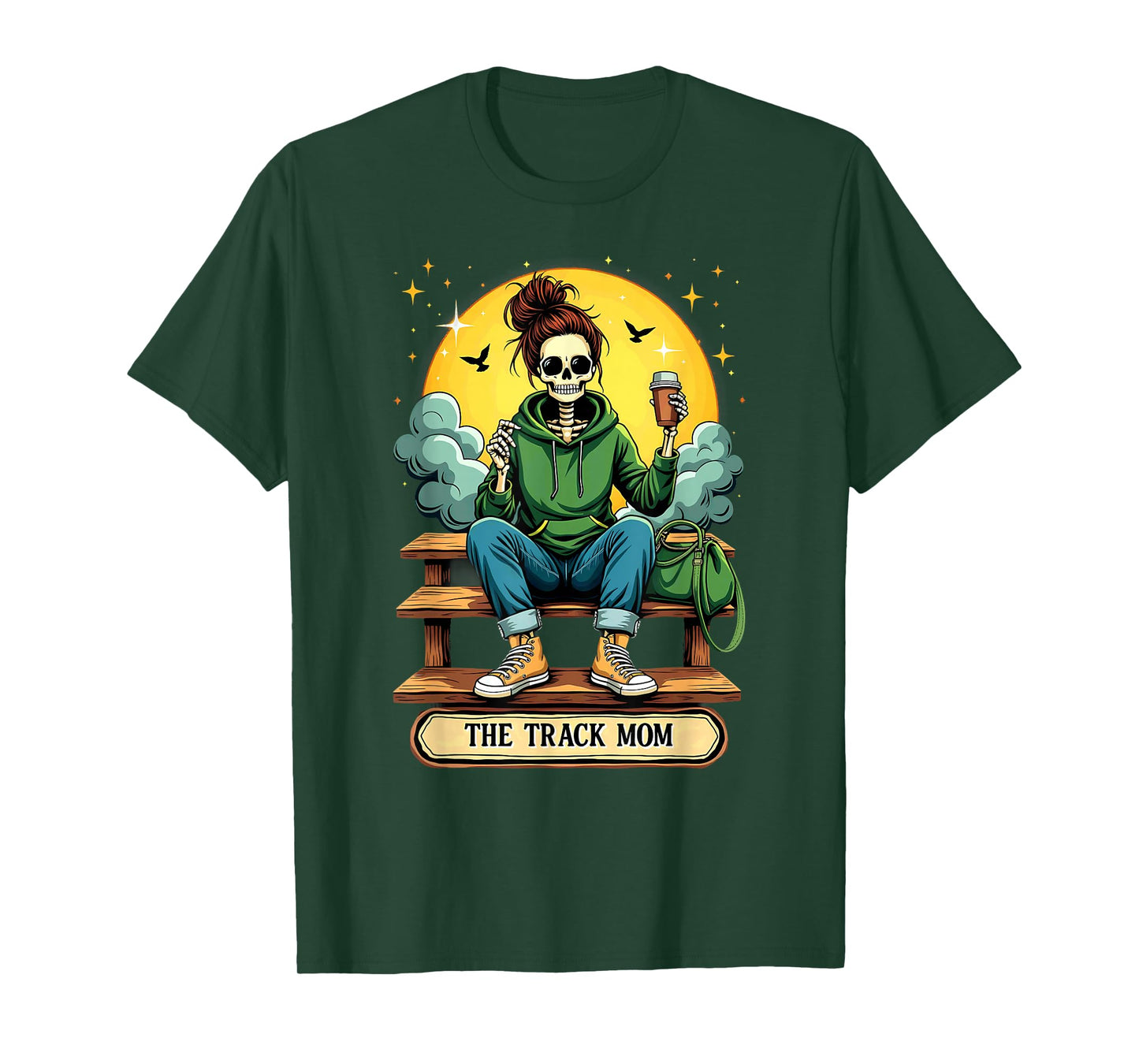 Gothic Tarot Card The Track Mom Skeleton Coffee Runner T-Shirt