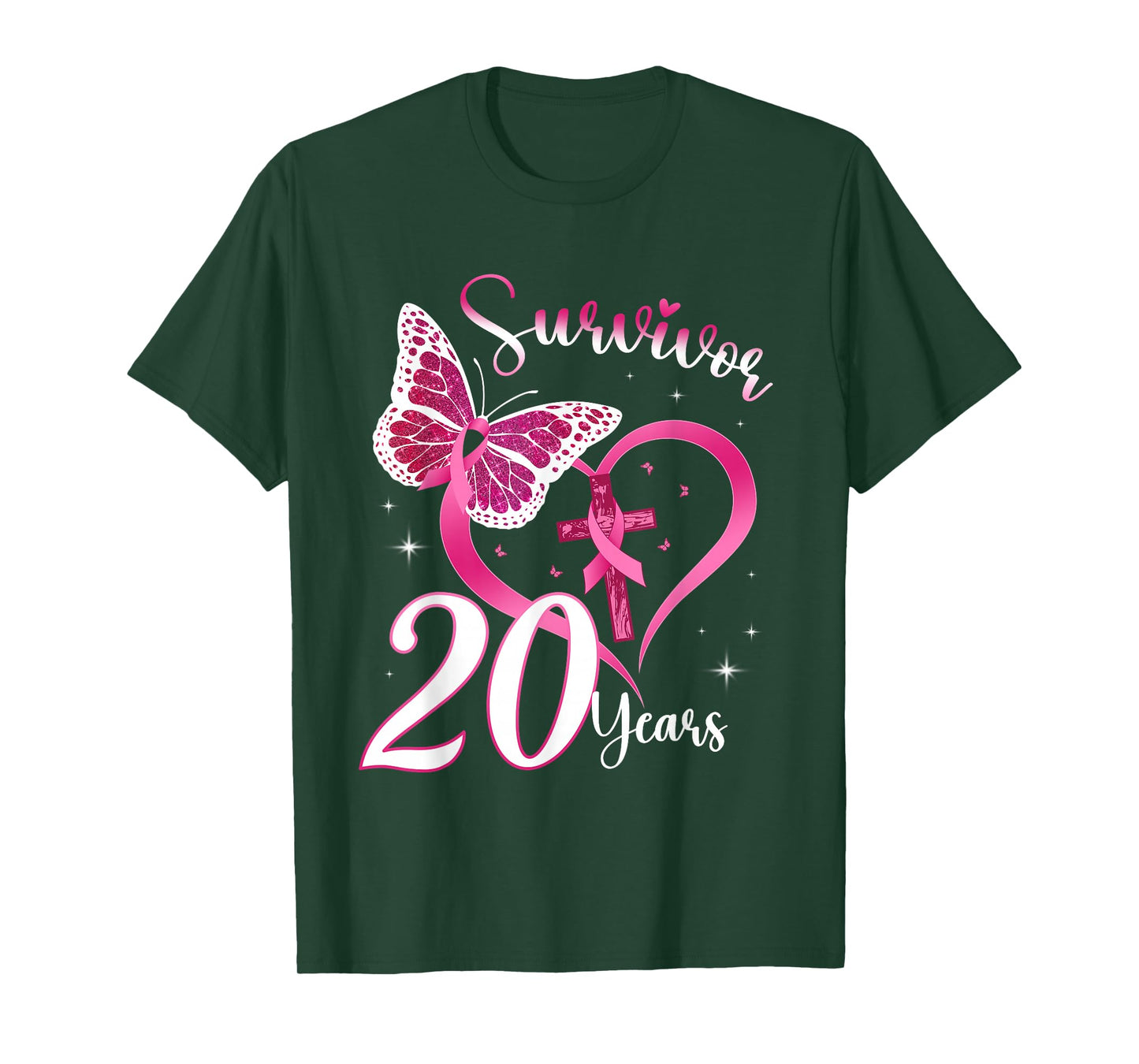 Breast Cancer Survivor Pink Ribbon Butterfly 20 Years Gift T-Shirt