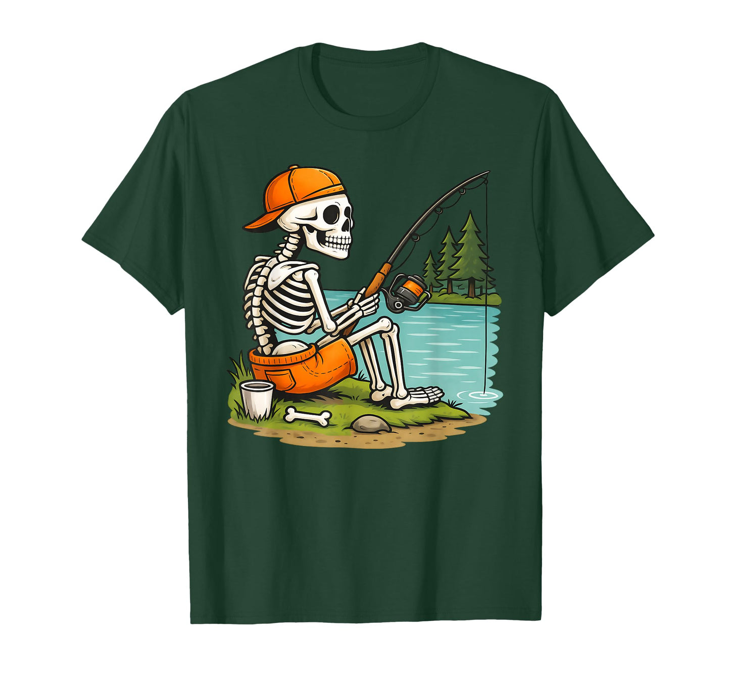 Fishing Skeleton Halloween Costume Funny Fishing T-Shirt