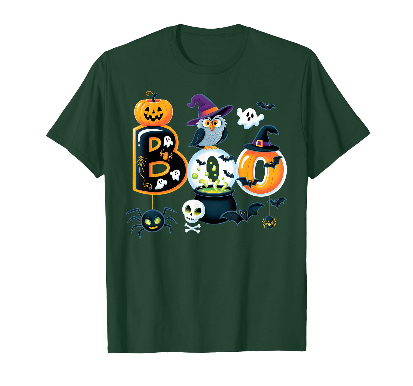 Boo Creepy Owl Pumpkin Ghost Spooky Halloween Men Women Kids T-Shirt
