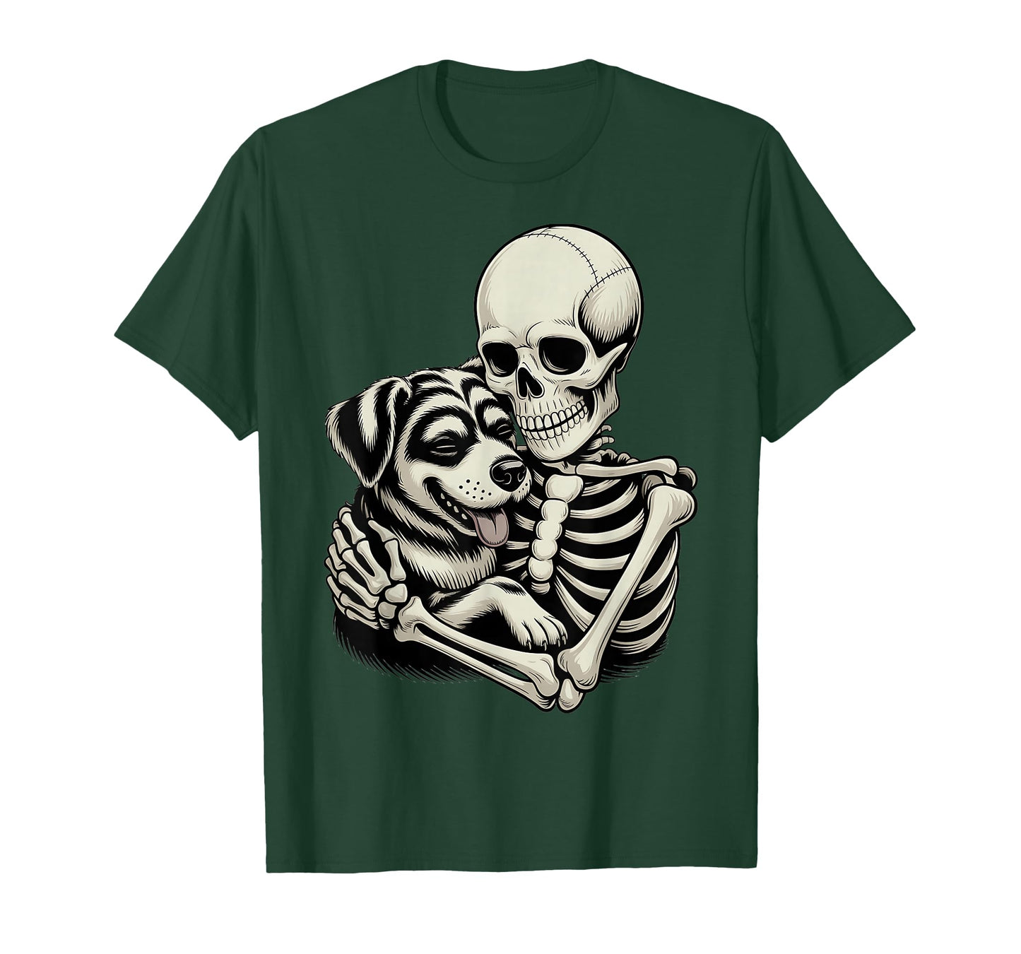 Skeleton Hugging Dog Lover Halloween Pet Funny Spooky Skull T-Shirt