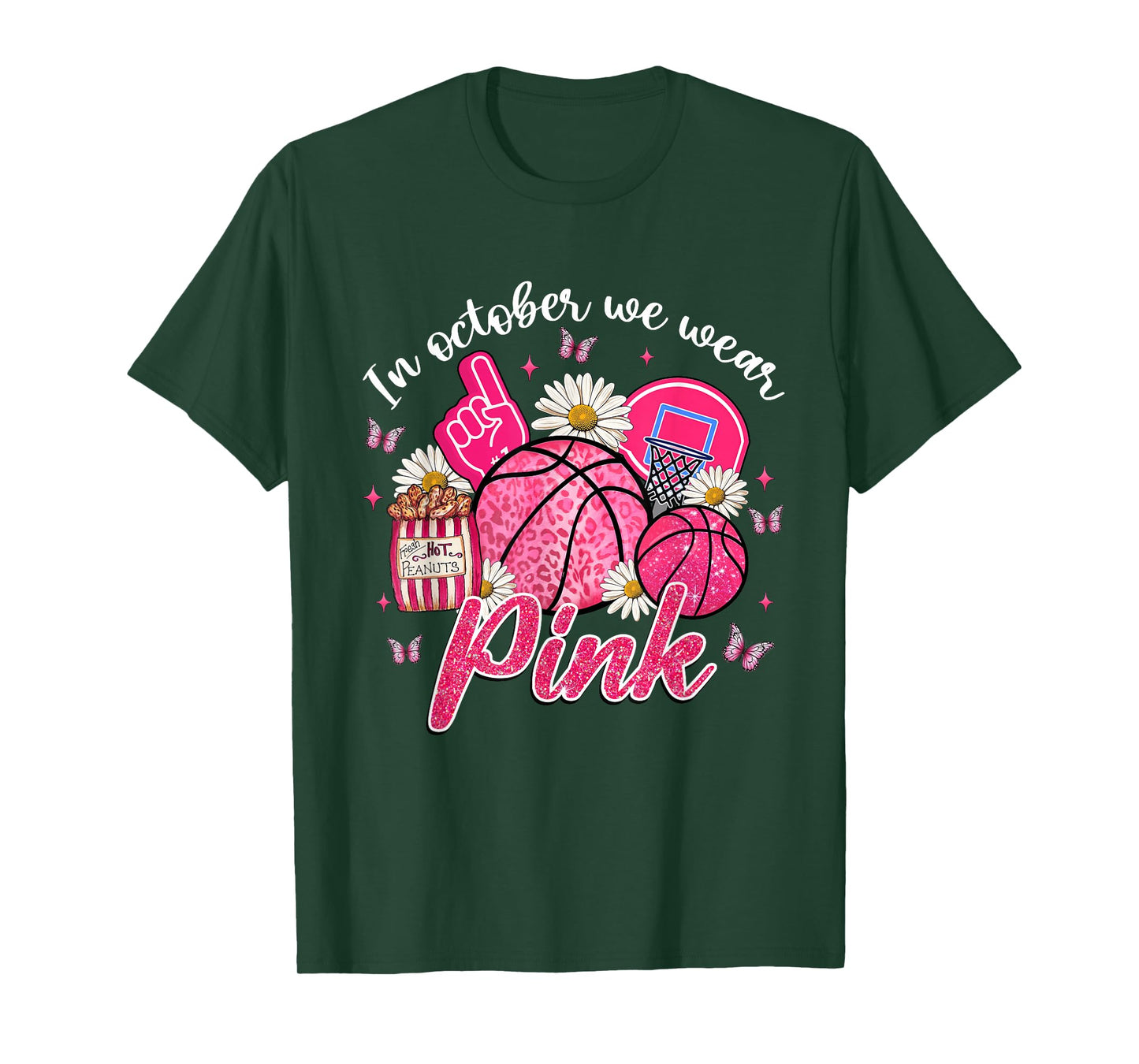 In October We Wear Pink Basketball Breast Cancer Awareness T-Shirt