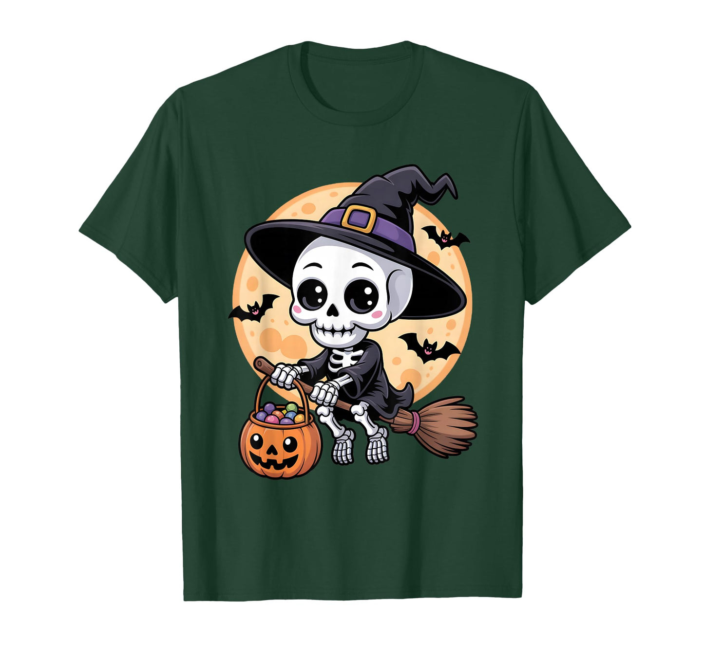 Skeleton Witch Hat Pumpkin Halloween Costume Men Women Kids T-Shirt