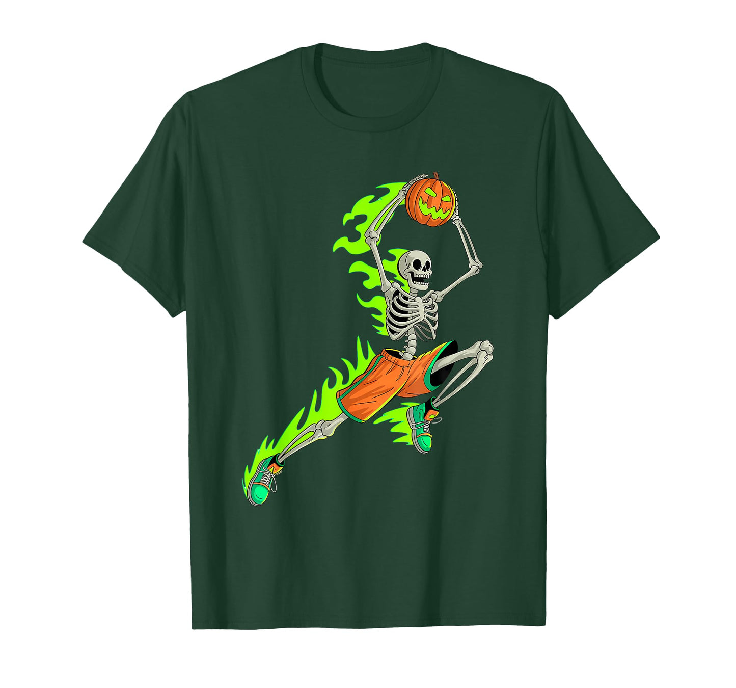 Funny Skeleton Basketball Halloween Pumpkin Mens Boys Kids T-Shirt