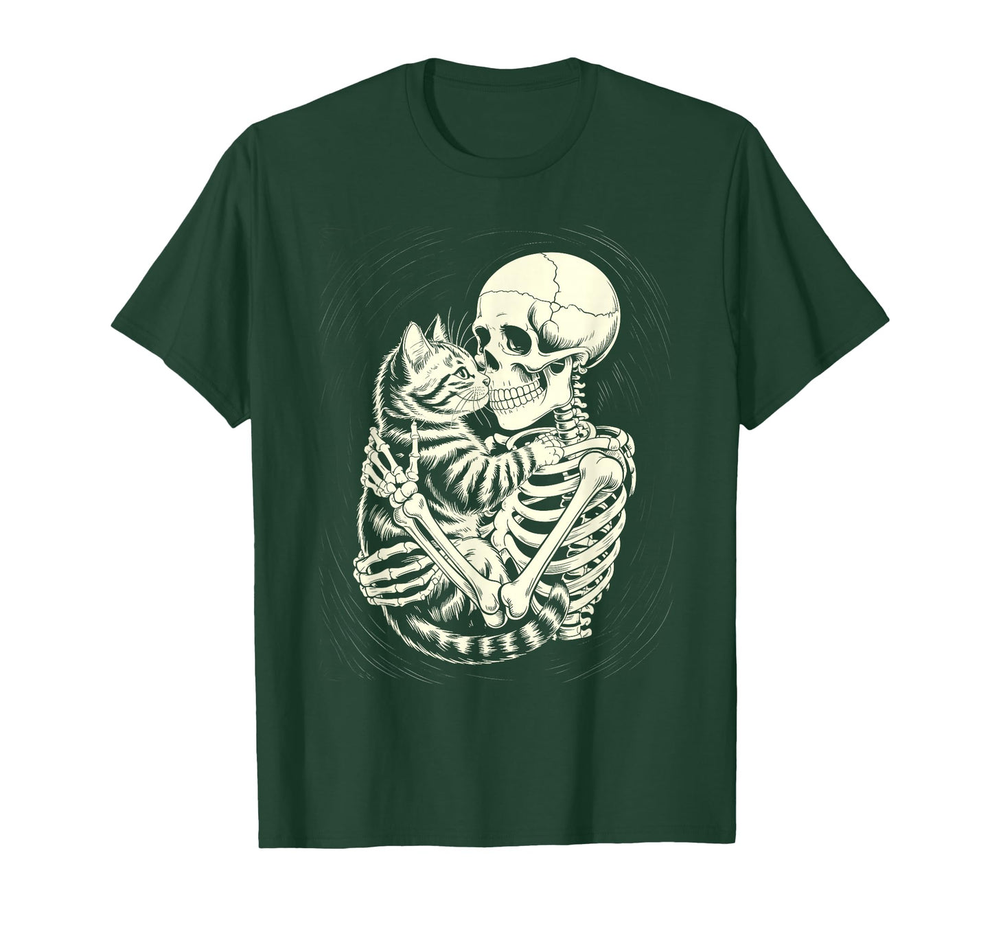 Skeleton Hugging Cat Halloween Cat Lover Cat Mom Dad T-Shirt