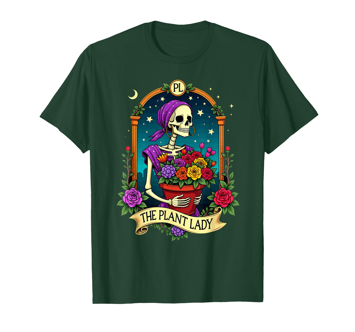 Gothic Tarot Card The Plant Lady Skeleton Halloween T-Shirt