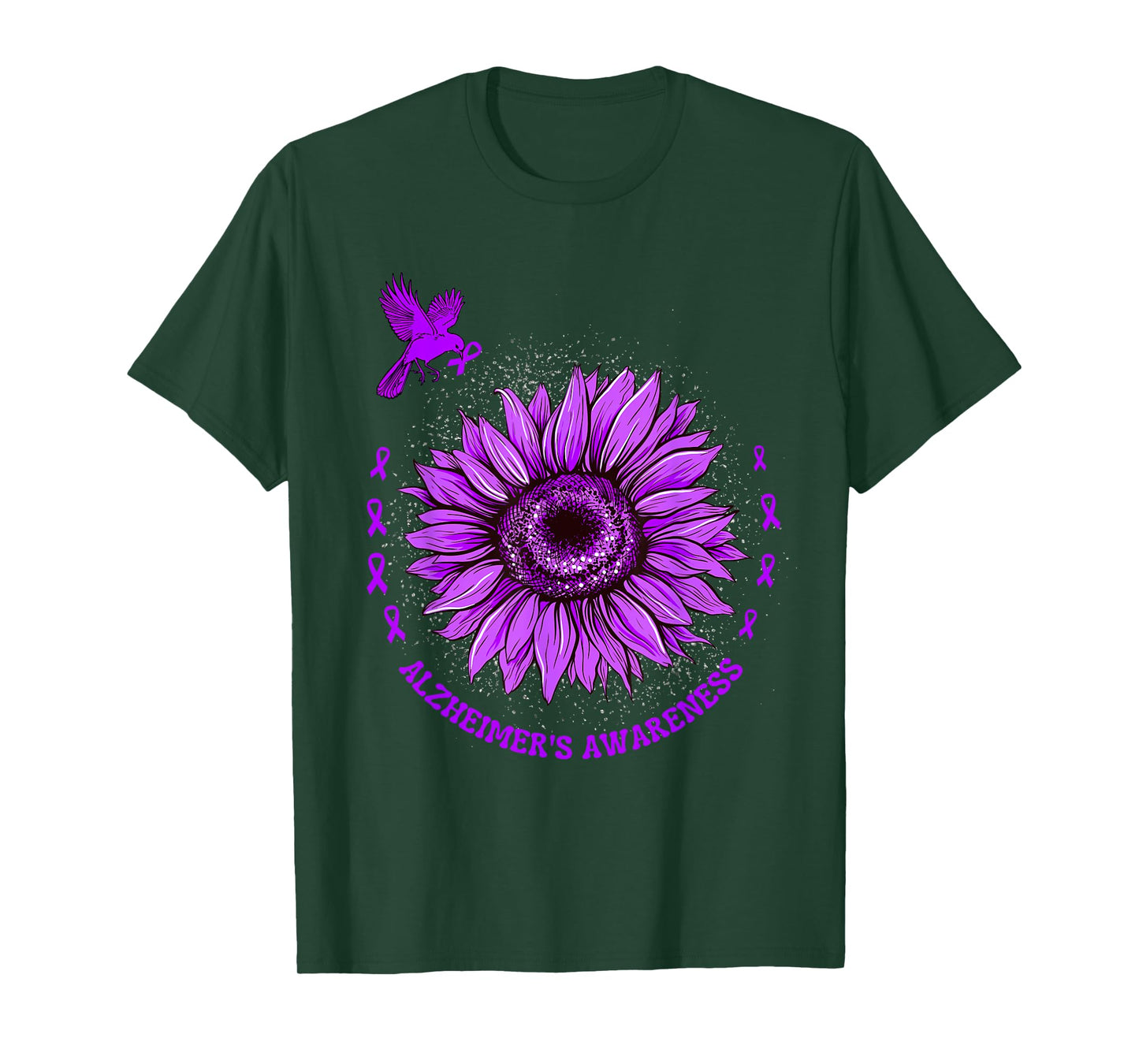 Alzheimer's Awareness Ribbon Purple Sunflower Ribbon Hope T-Shirt