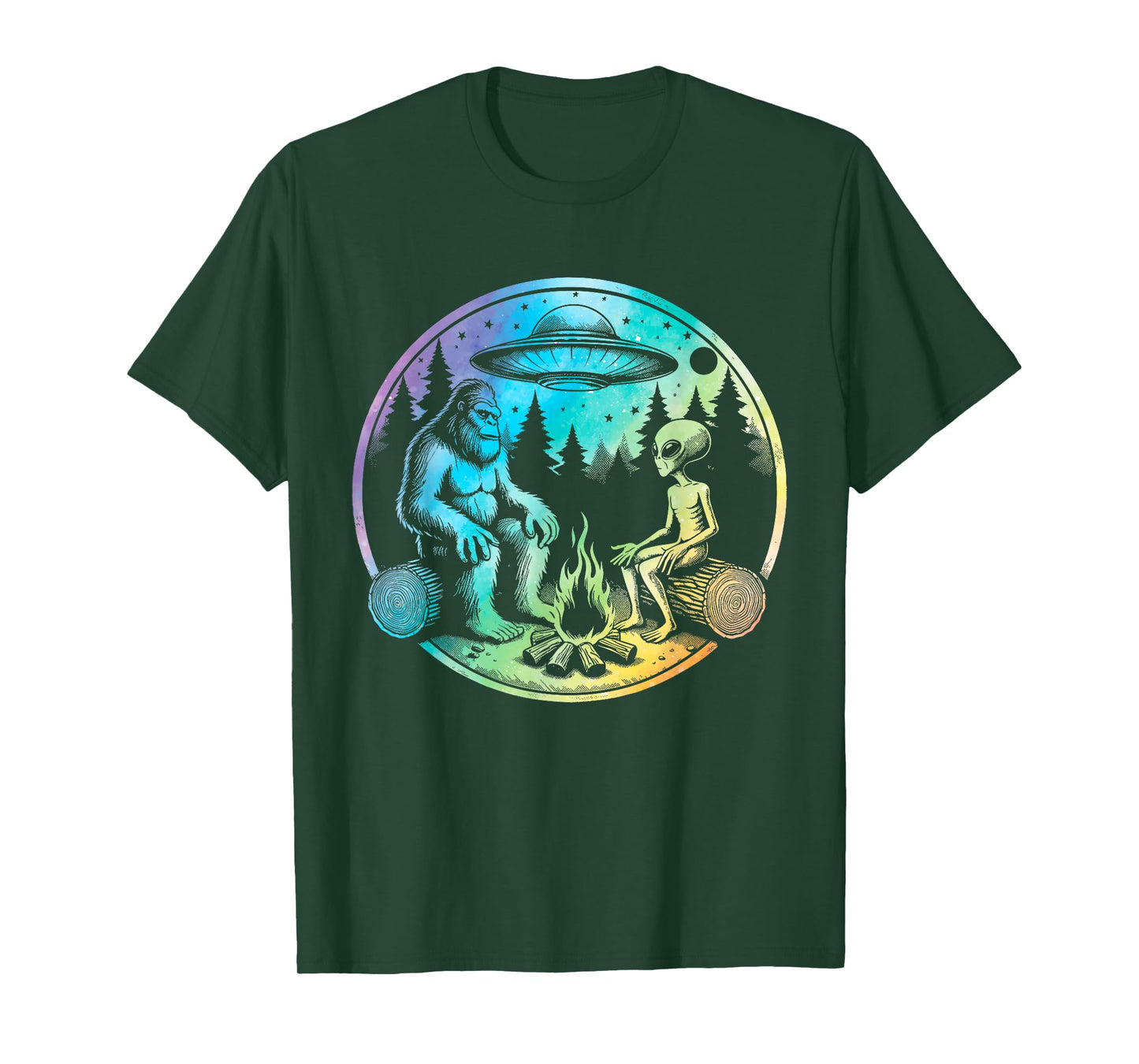 Bigfoot and alien sasquatch camping tie dye T-Shirt