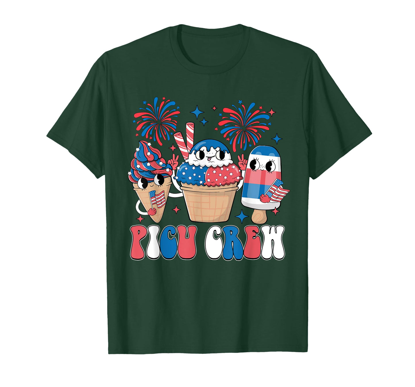 PICU Crew Independence Day Patriotic Pediatric Nurse T-Shirt