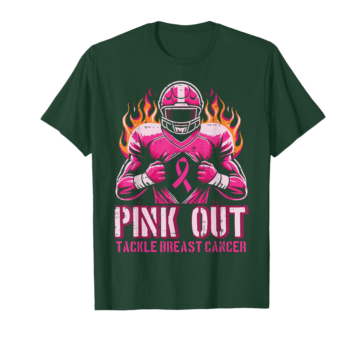 Pink Out Tackle Breast Cancer Football Aware Men Boys Kids T-Shirt
