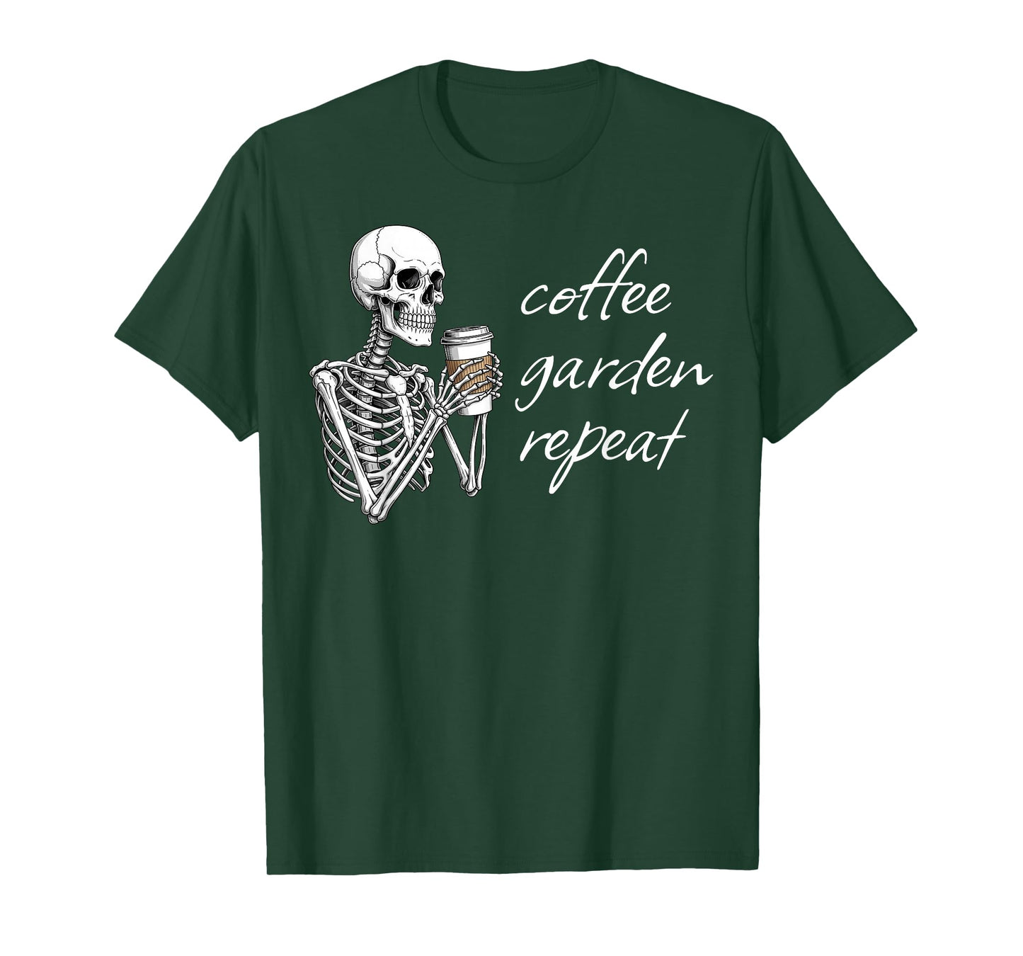Coffee Garden Repeat Skeleton Gardener Spooky Halloween T-Shirt