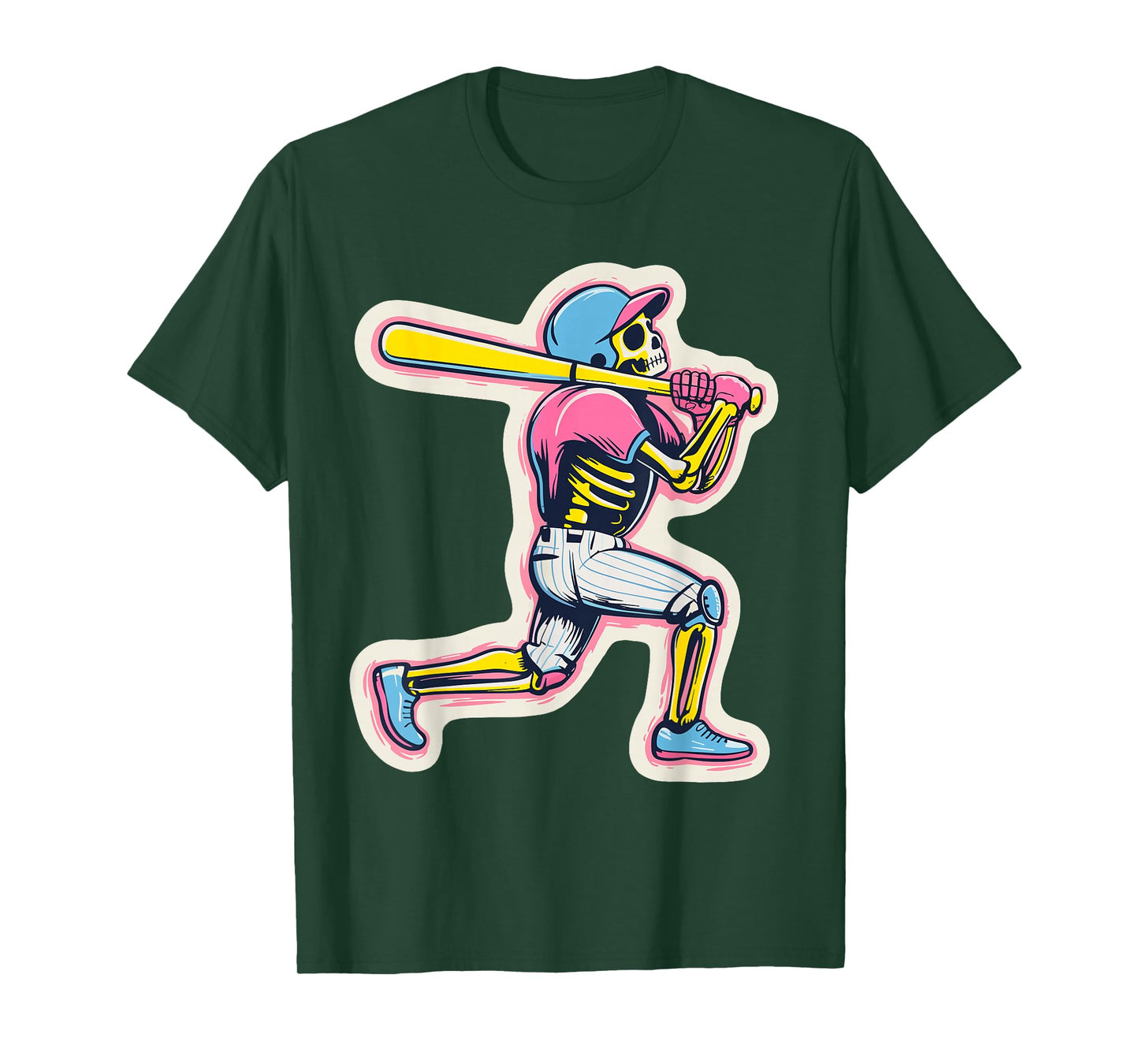 Baseball Drip Skeleton Graphic Retro 80s Melting Design T-Shirt