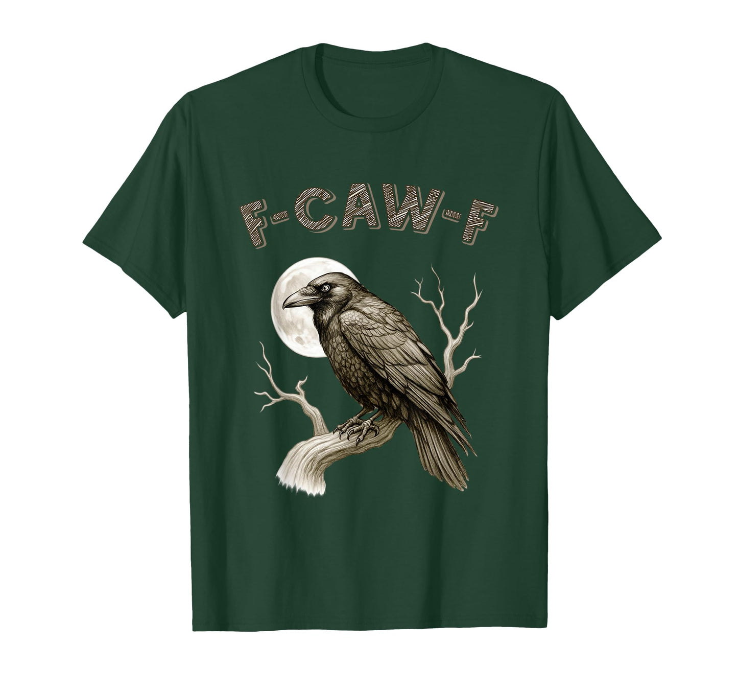 Funny Black Crow F-Caw-F Adult Humor Moon Gothic Halloween T-Shirt