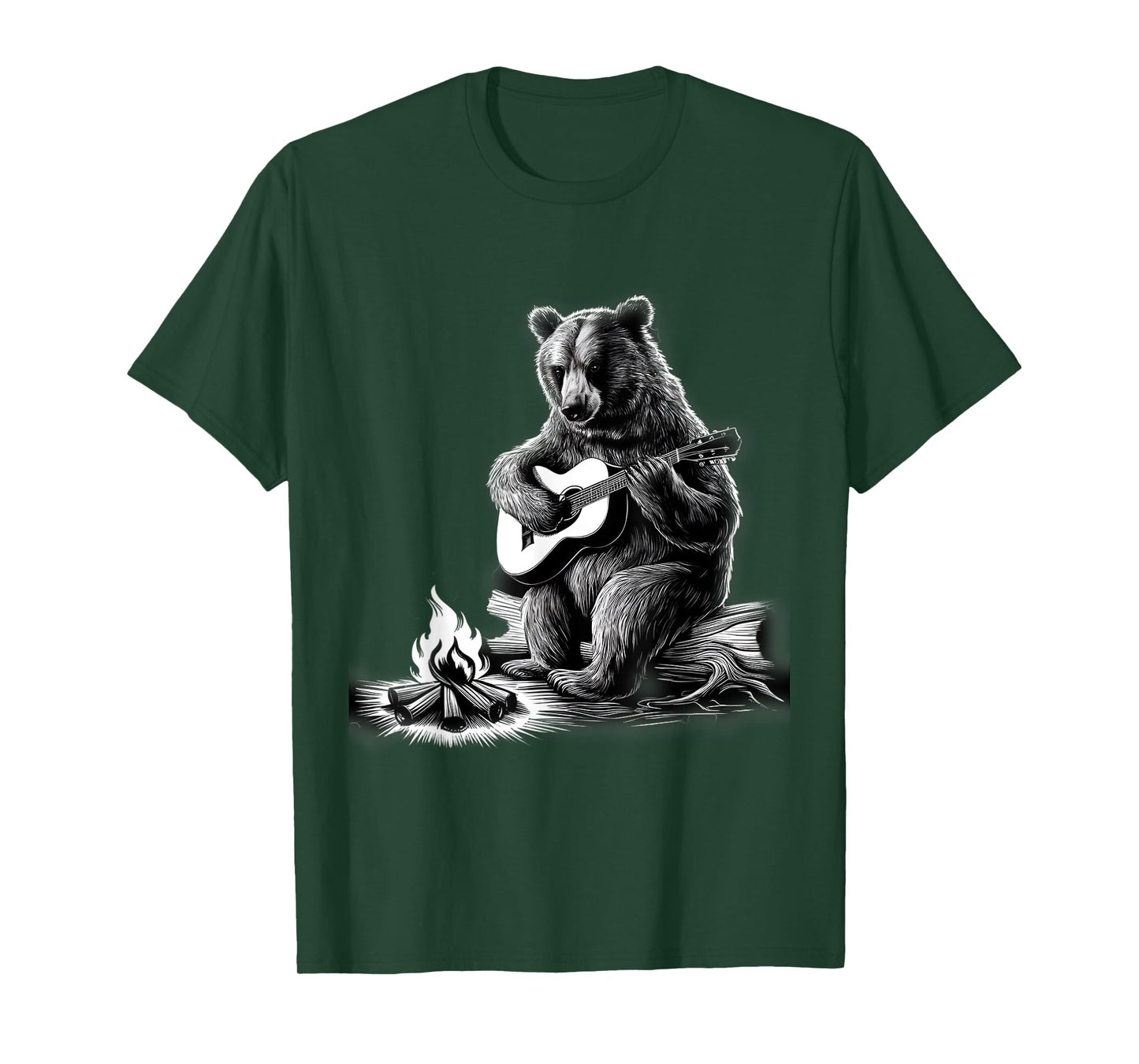 Bear Playing Guitar Rock on Campfire Bear T-Shirt