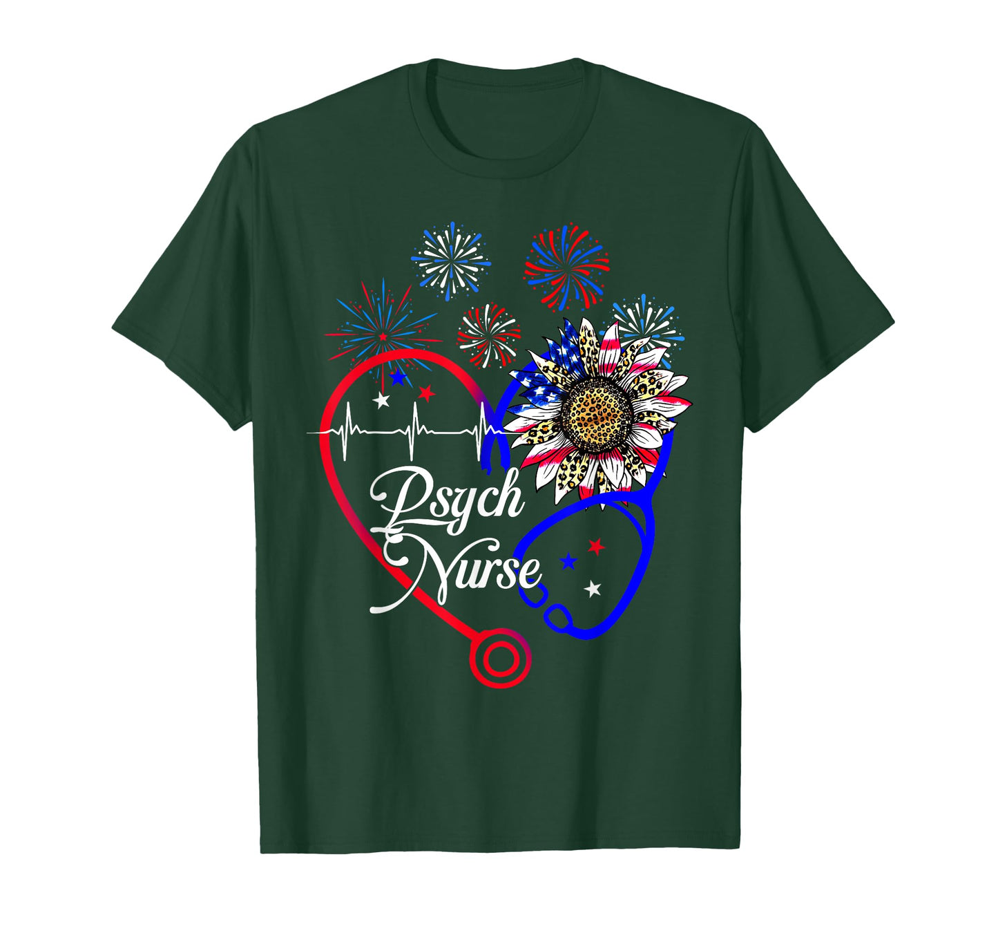 Patriotic American Psych Nurse Sunflower 4th Of July Nursing T-Shirt