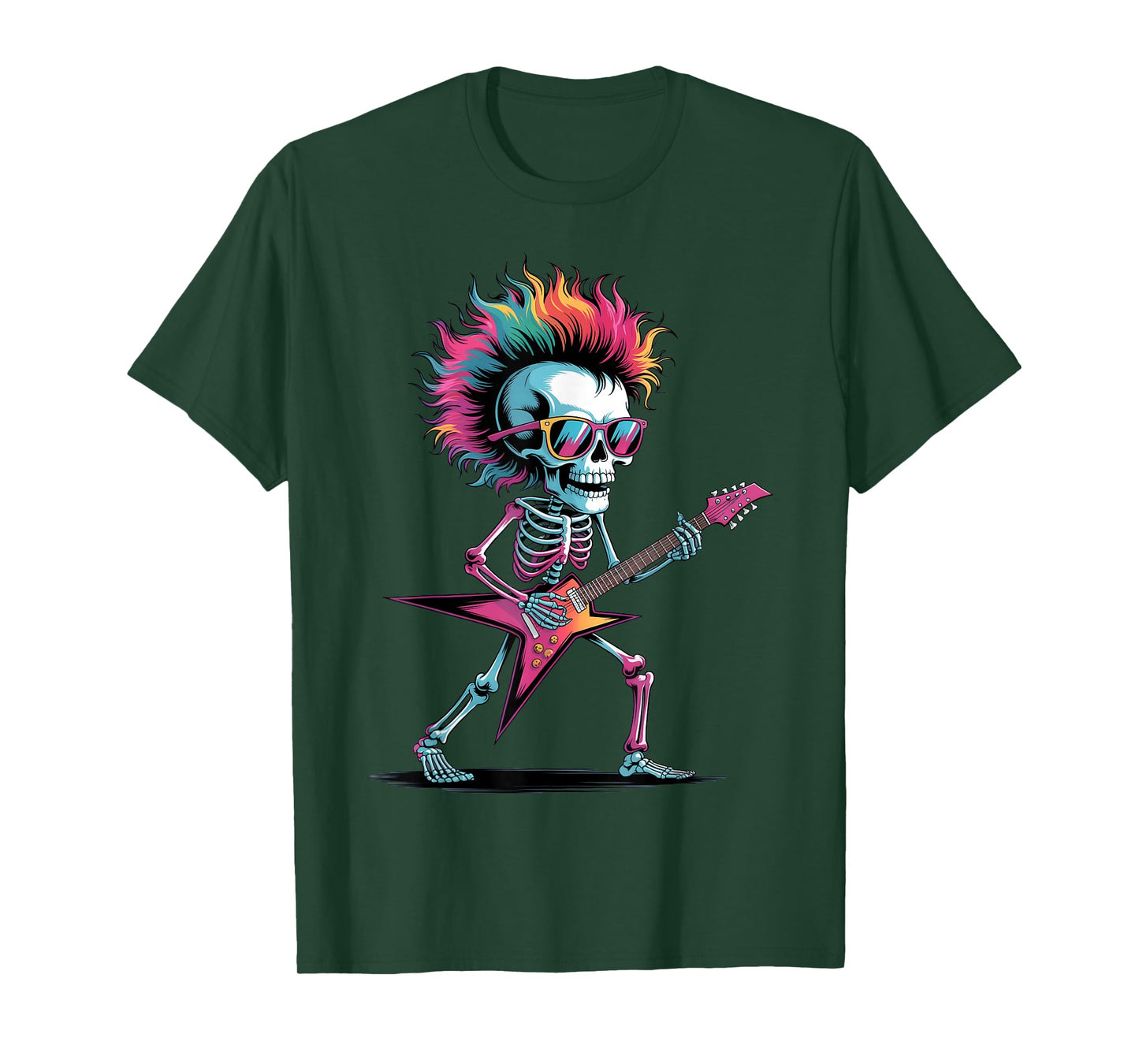 Rock Skeleton Guitar Poster Style Colorful Paint Splatter T-Shirt