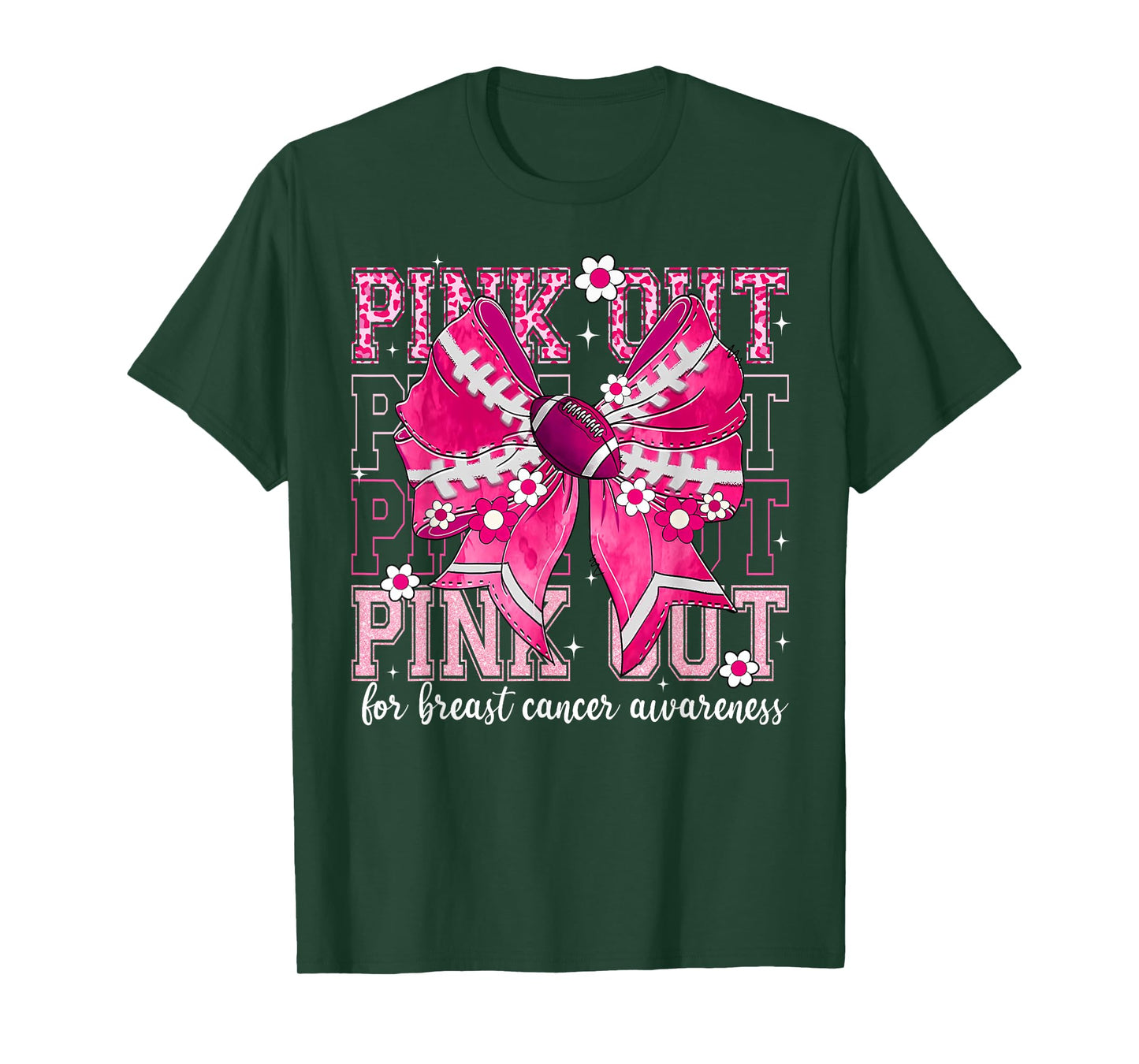Pink Out Football Team Coquette Bow Breast Cancer Awareness T-Shirt