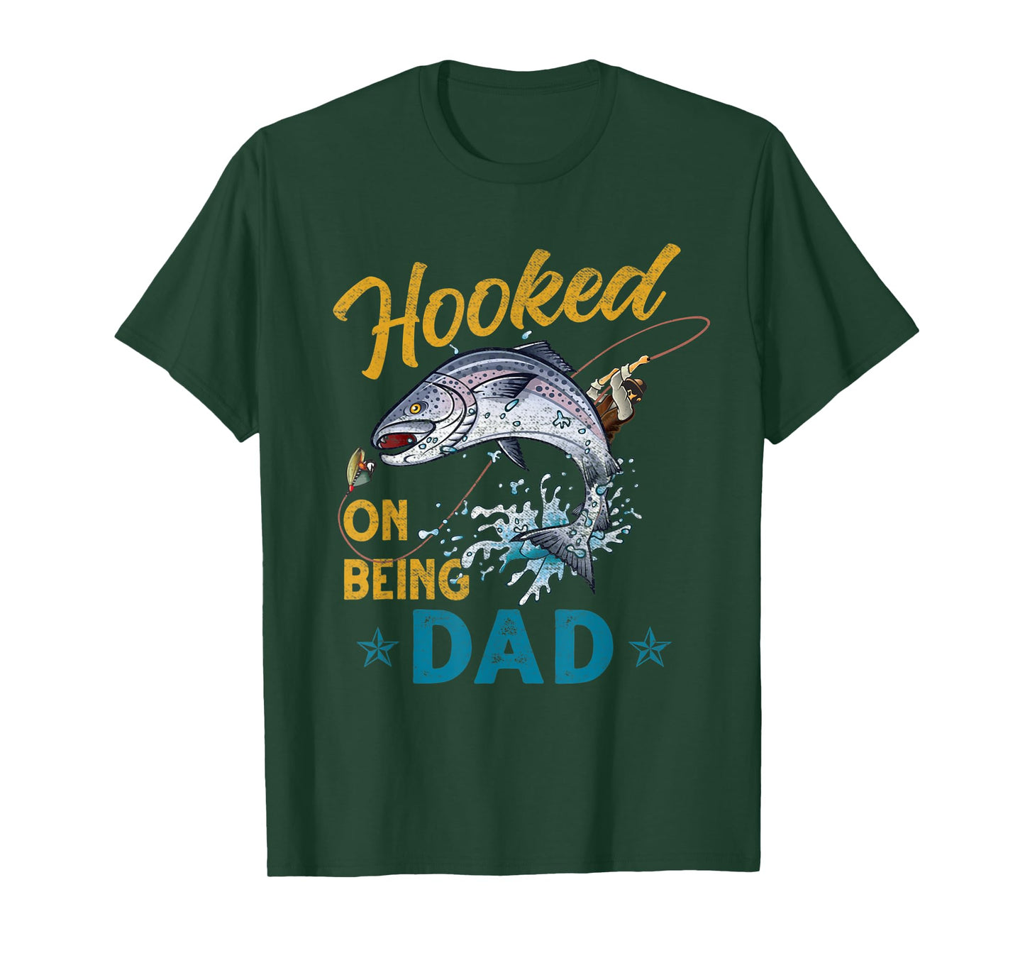 Mens Vintage Hooked On Being Dad Funny Fishing Fathers Day T-Shirt