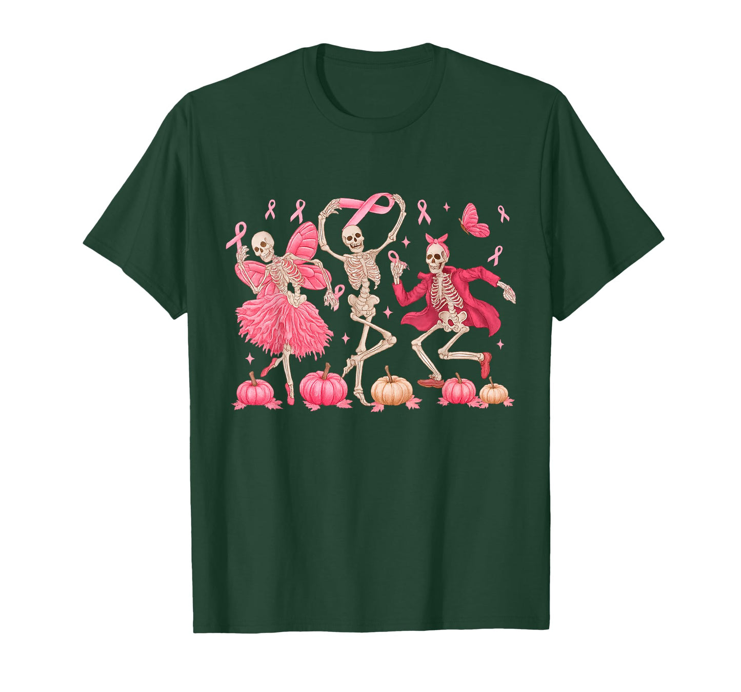 Dancing Skeleton Funny Halloween Breast Cancer Awareness T-Shirt