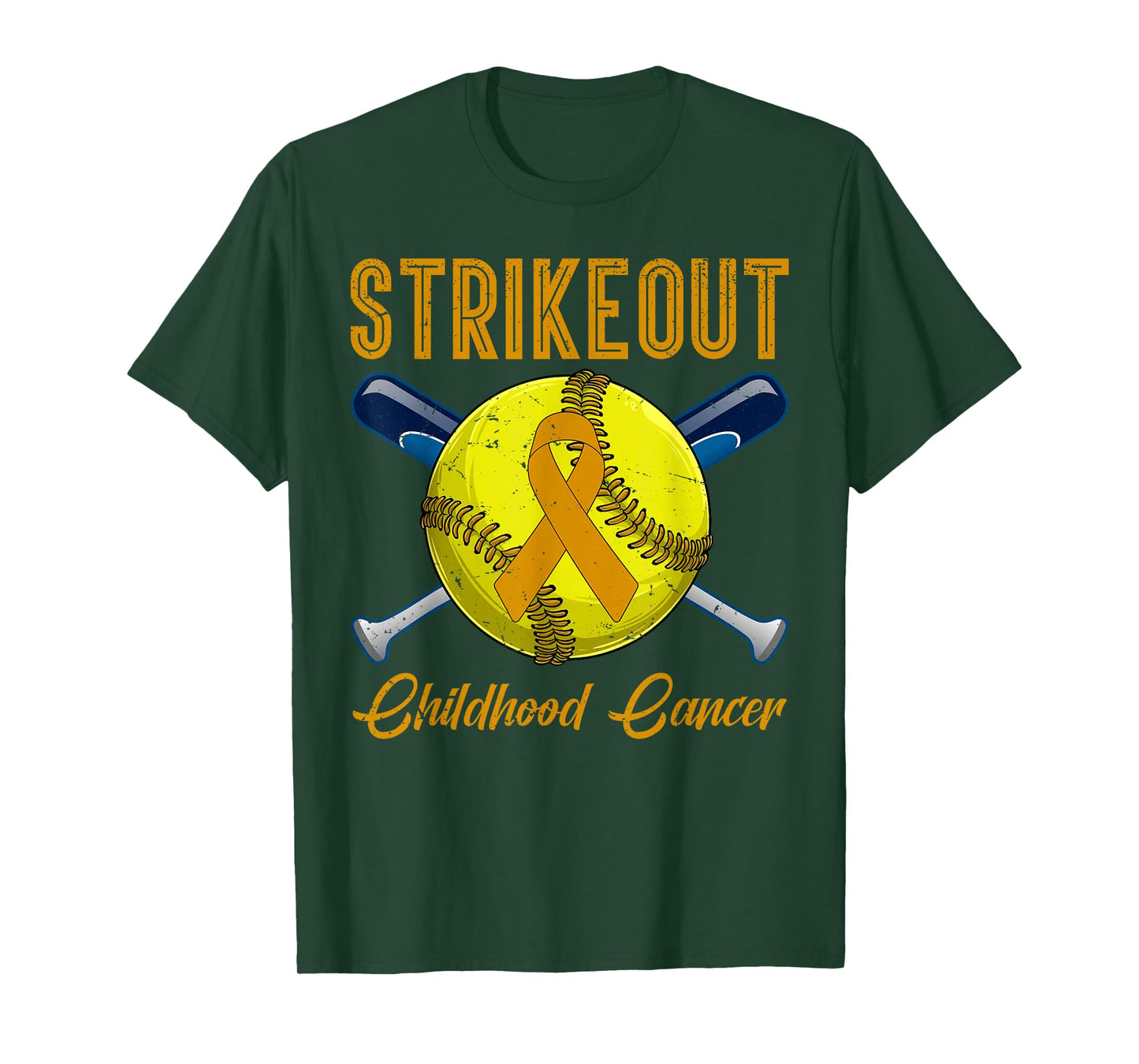 Strikeout Childhood Cancer Awareness Softball Gold Ribbon T-Shirt