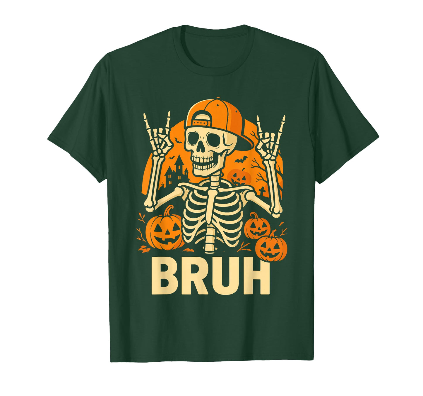 Bruh Skeleton Costume Kids, Halloween Skeleton Rock Punk T-Shirt