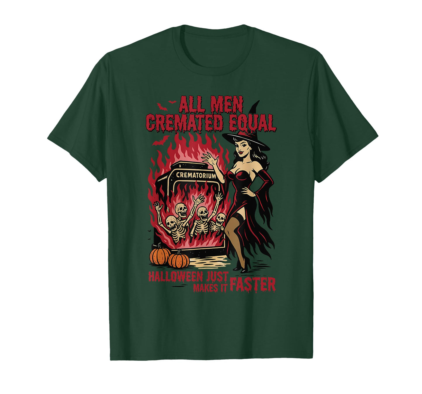 All Men are Cremated Equal Funny Halloween Witch Skeleton T-Shirt